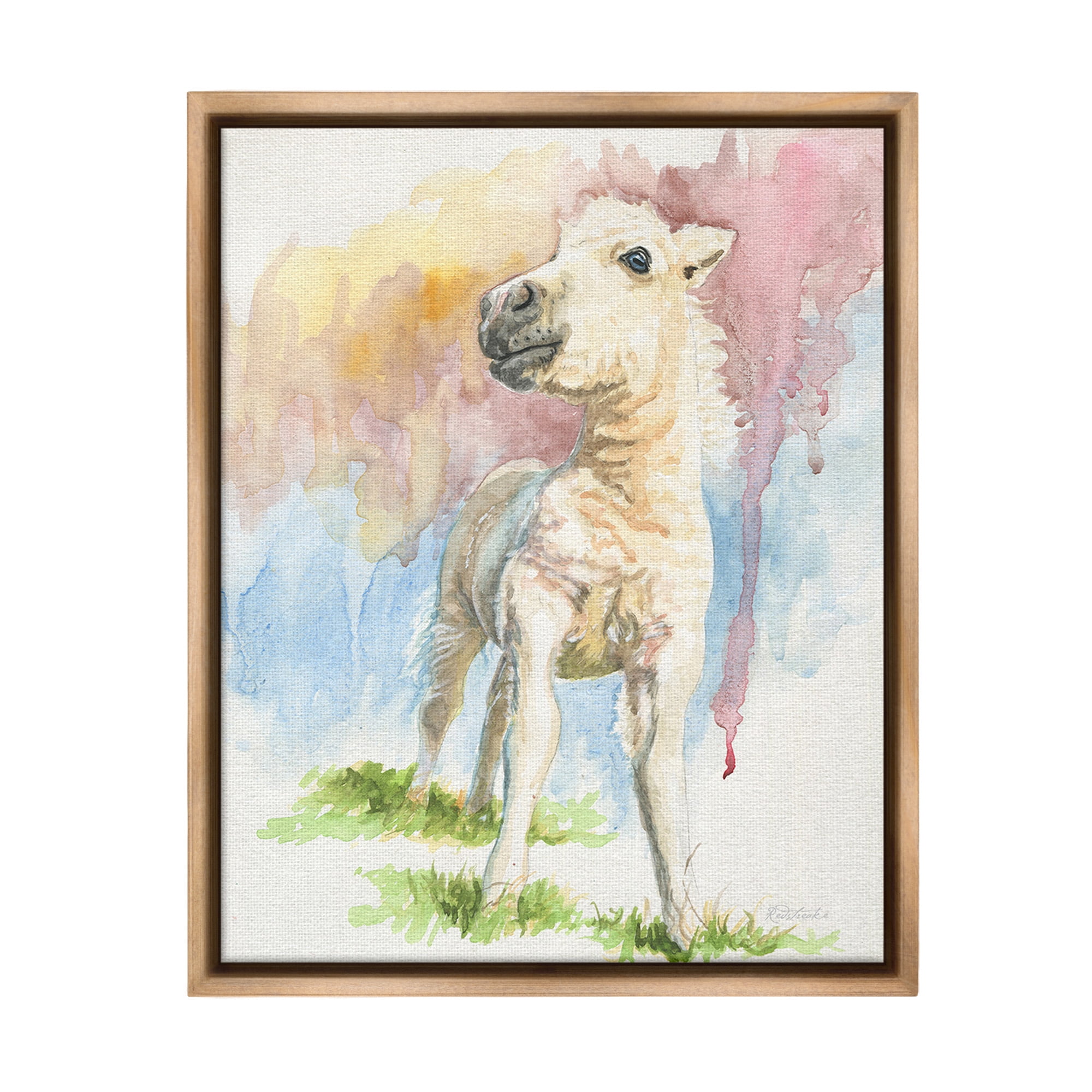 Stupell Industries Modern Foal Painting Animals & Insects Painting Brown Floater Framed Canvas Art Print Wall Art, 17 x 21