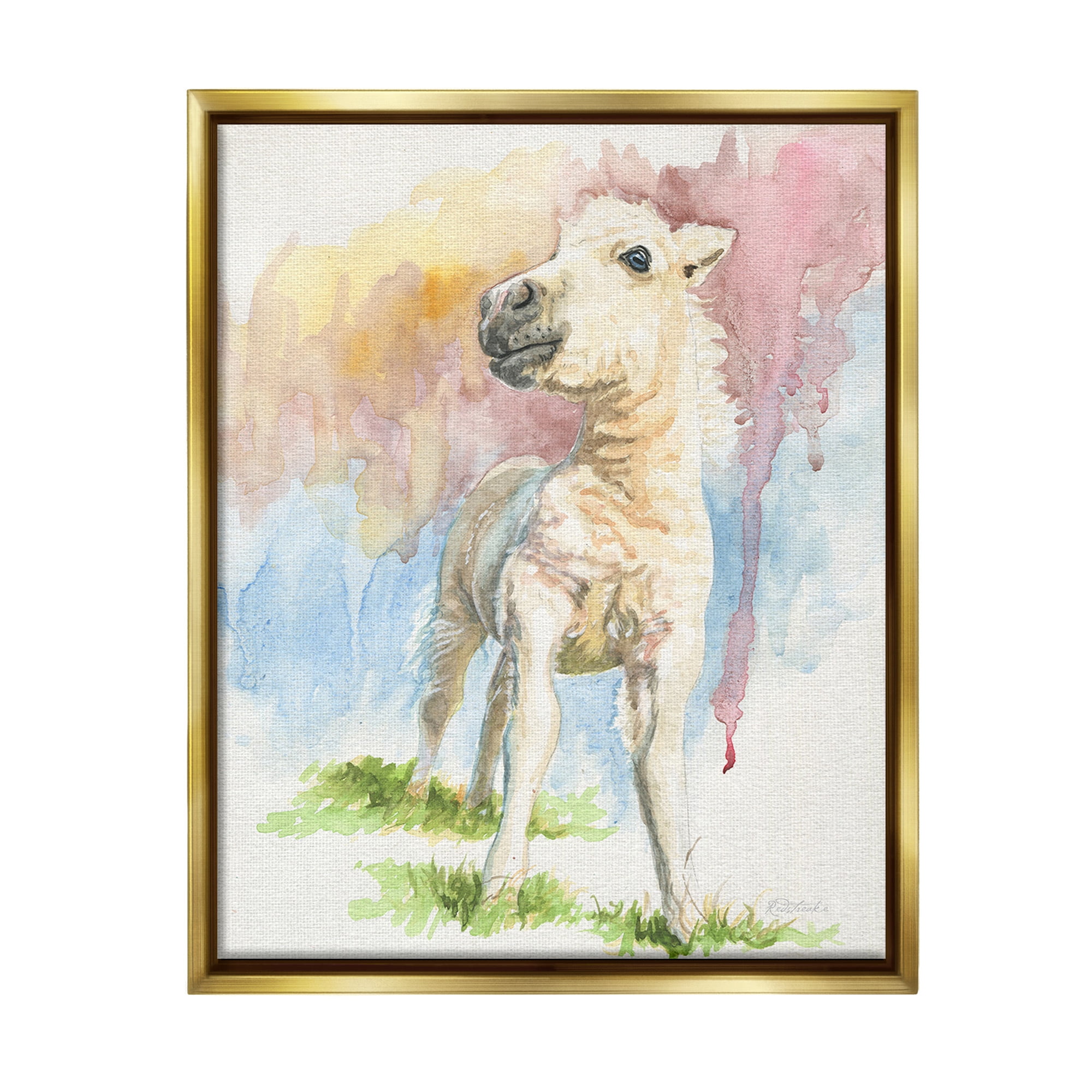 Stupell Industries Modern Foal Painting Animals & Insects Painting Gold Floater Framed Canvas Art Print Wall Art, 25 x 31