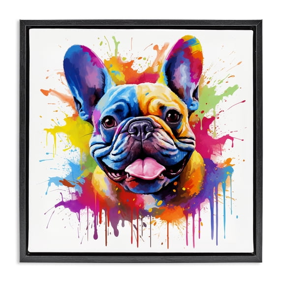 Stupell Industries Modern French Bulldog Modern Splash Black Floating Frame Canvas Art, 18 x 18, by MB Cunningham