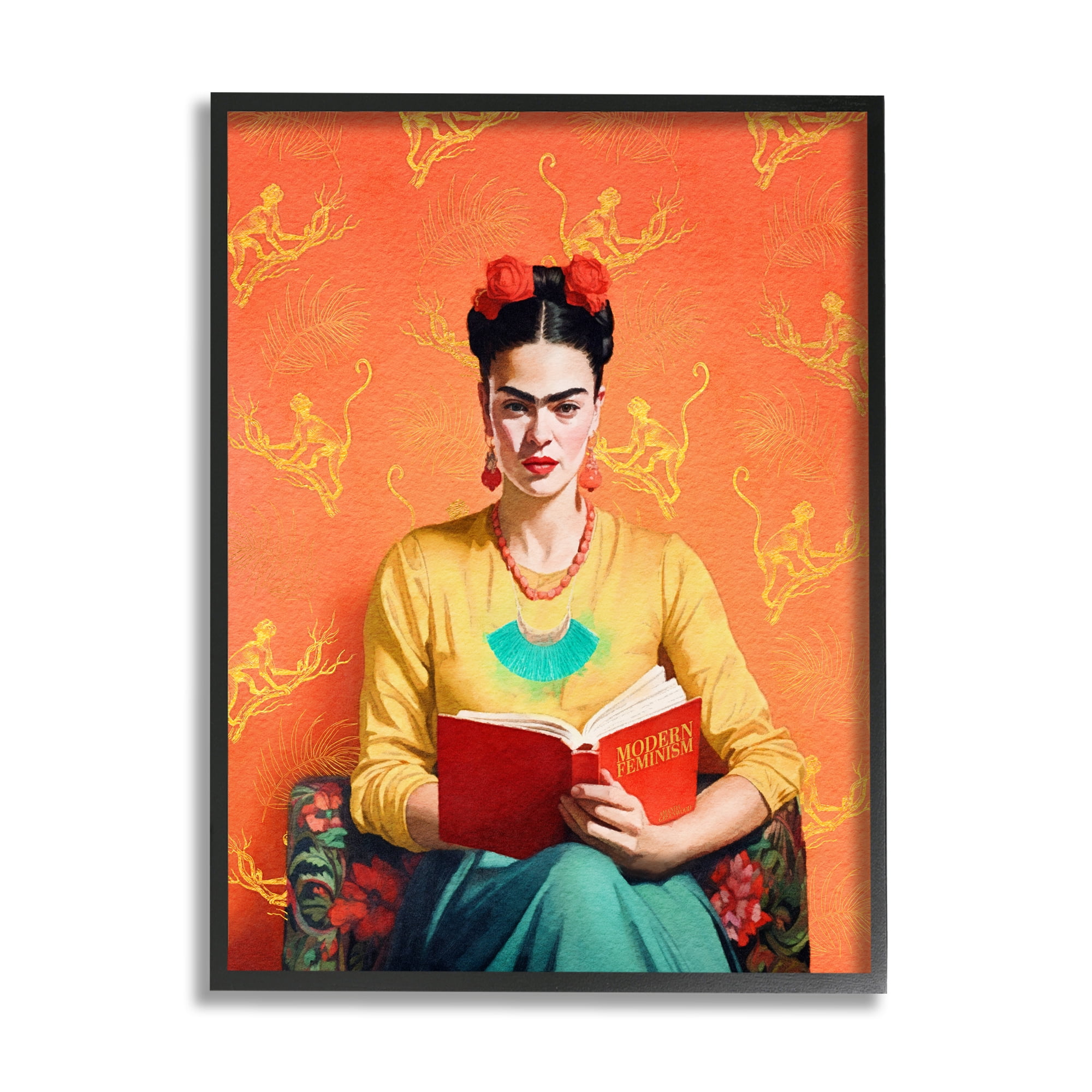 Stupell Industries Modern Frida Kahlo Literature & Flim Painting Black Framed Art Print Wall Art, 16 x 20