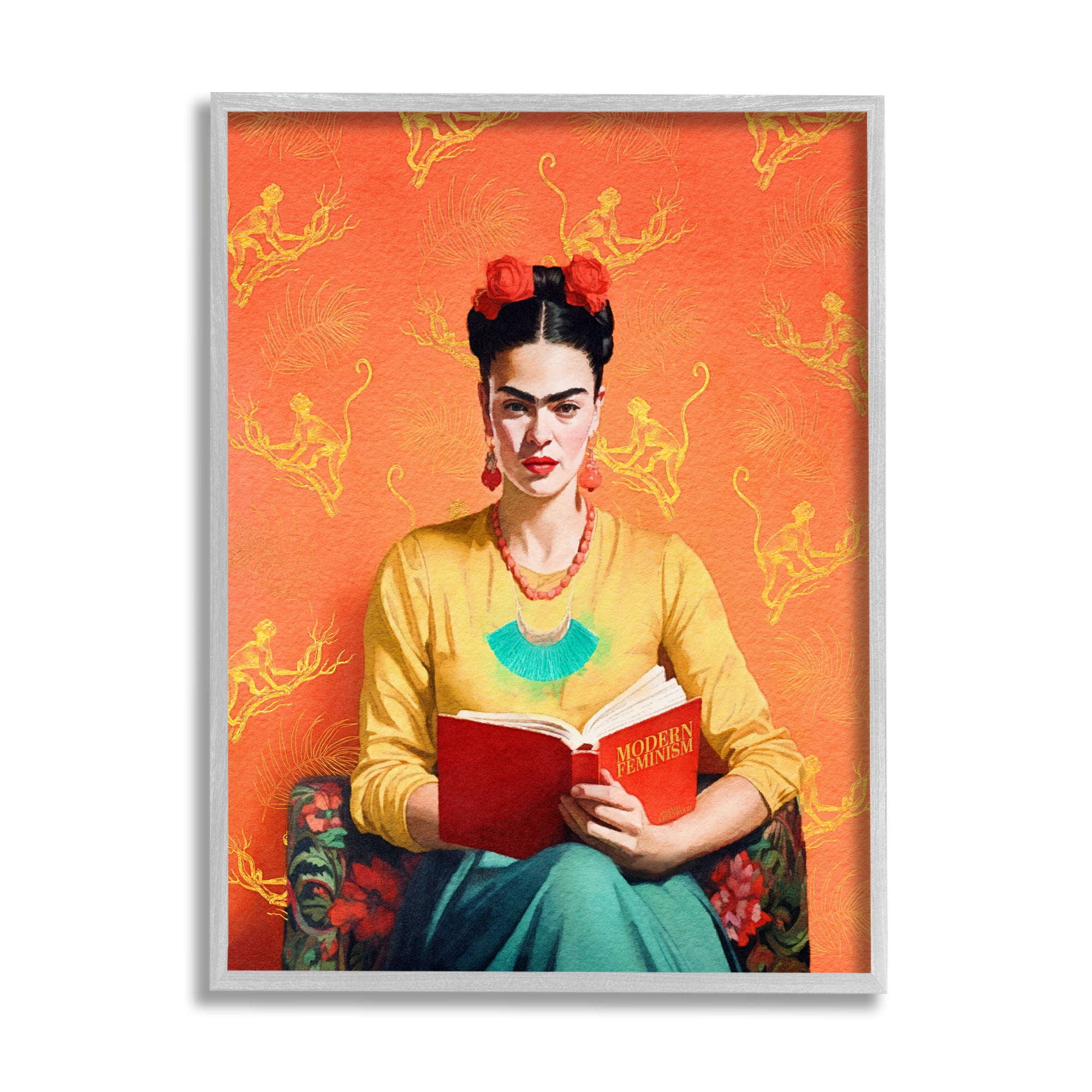 Stupell Industries Modern Frida Kahlo Literature & Flim Painting Gray Framed Art Print Wall Art, 24 x 30