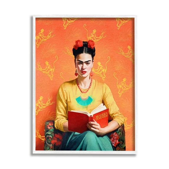 Stupell Industries Modern Frida Kahlo Literature & Flim Painting White Framed Art Print Wall Art, 24 x 30