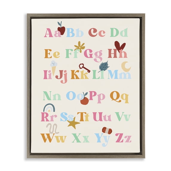 Stupell Industries Modern Fun Alphabet Chart Brown Floating Frame Canvas Art, 17 x 21, by Lil' Rue