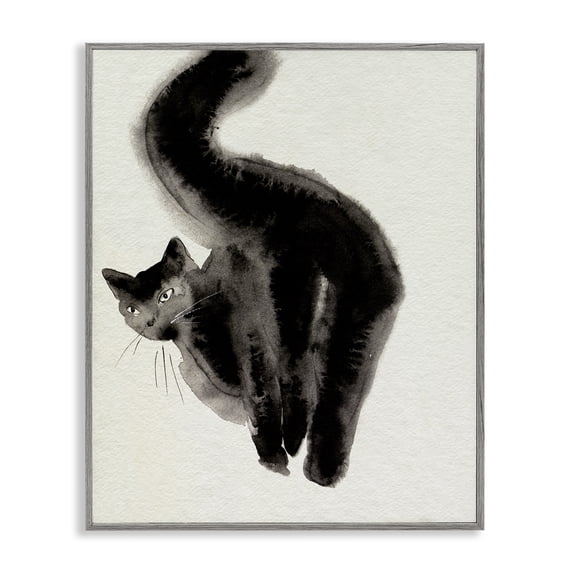 Stupell Industries Modern Fun Black Cat Behind Gray Framed Giclee Art, 24 x 30, by Melissa Wang