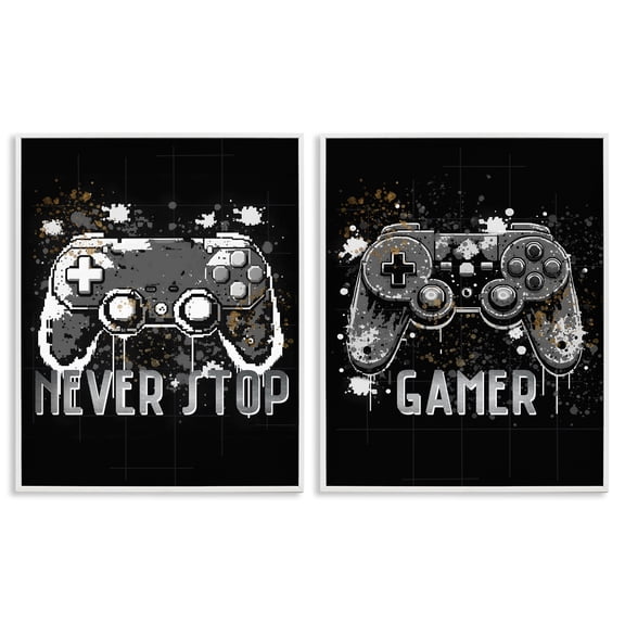 Stupell Industries Modern Gamer Controller Phrases Quotes and Sayings Painting White Framed Art Print Wall Art, 24 x 30, Set of 2