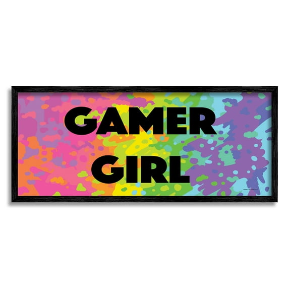 Stupell Industries Modern Gamer Girl Abstract Painting Black Framed Art Print Wall Art, 30 x 13