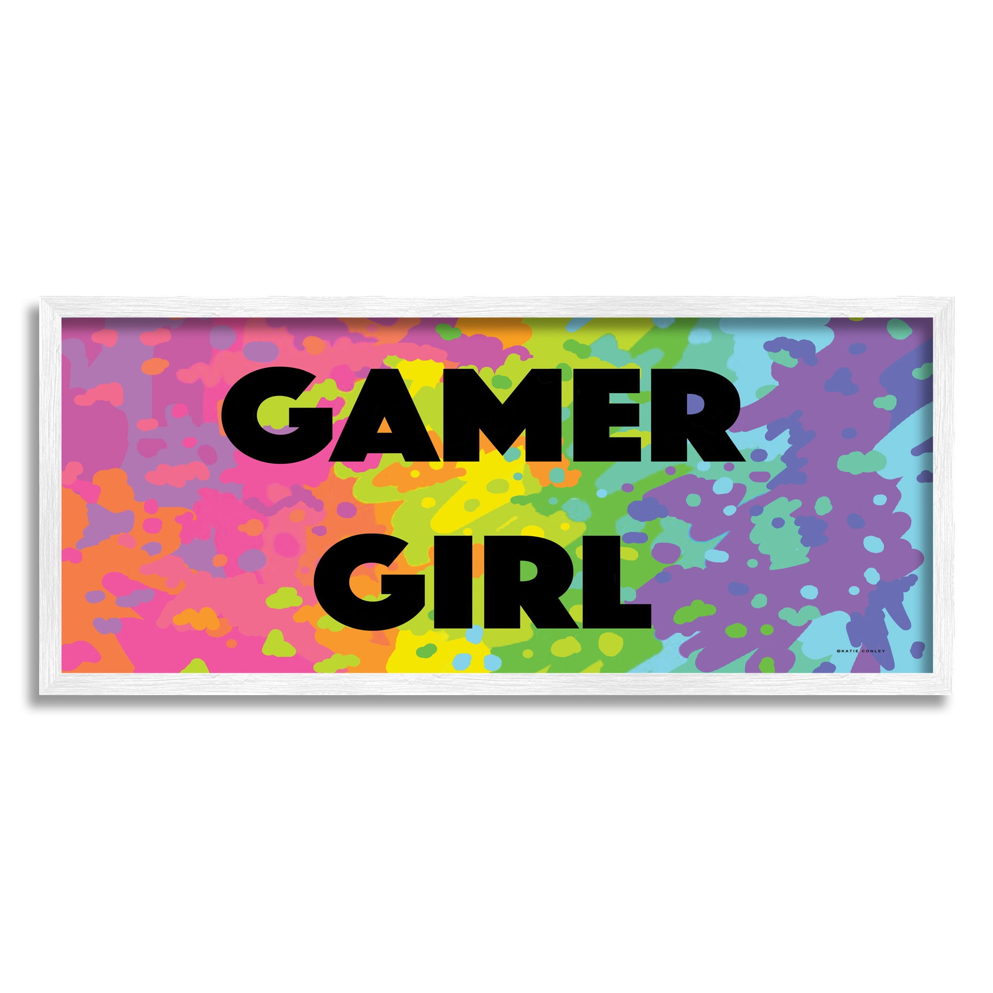 Stupell Industries Modern Gamer Girl Abstract Painting White Framed Art Print Wall Art, 24 x 10