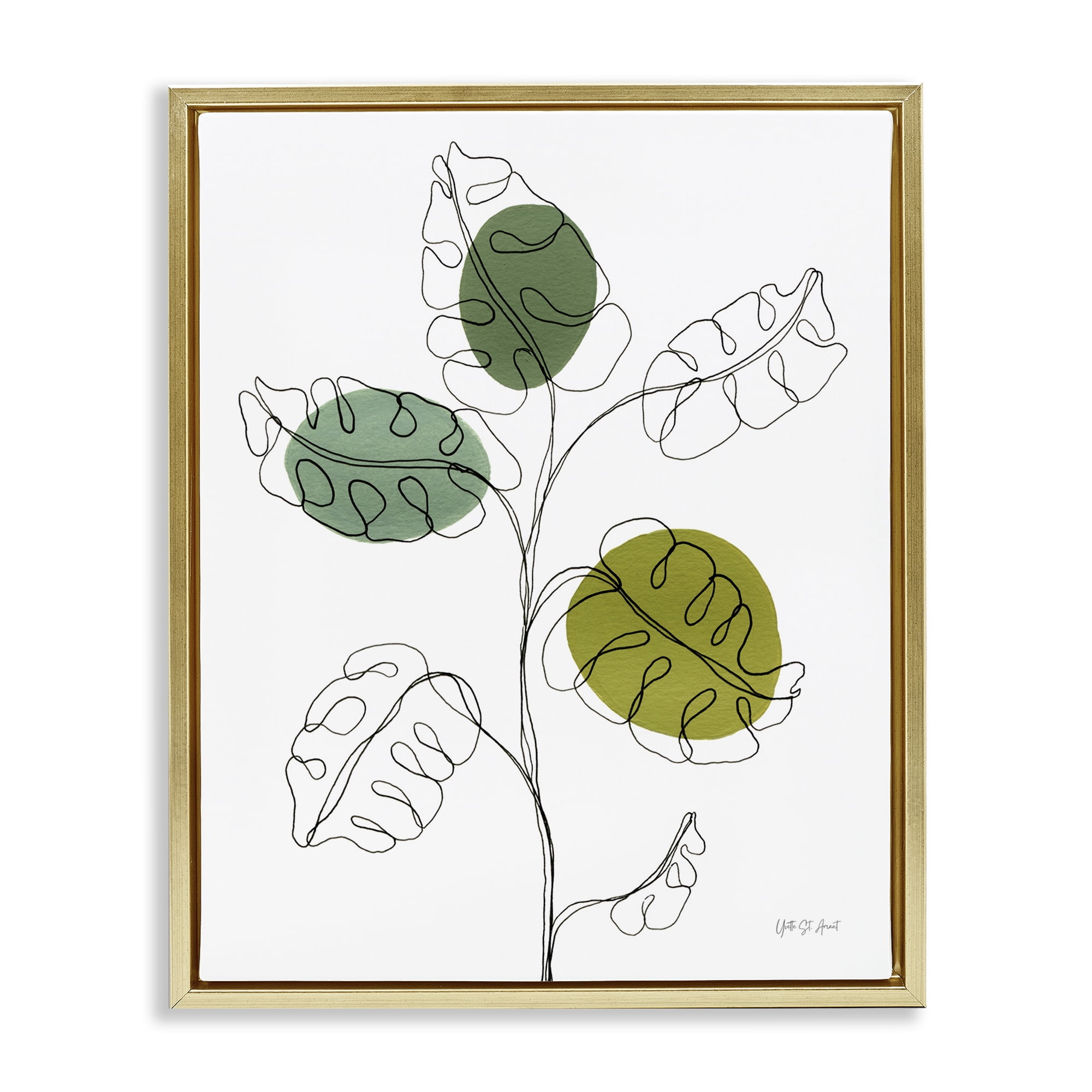 Stupell Industries Modern Garden Leaves Botanical & Floral Painting Gold Floater Framed Art Print Wall Art, 25 x 31