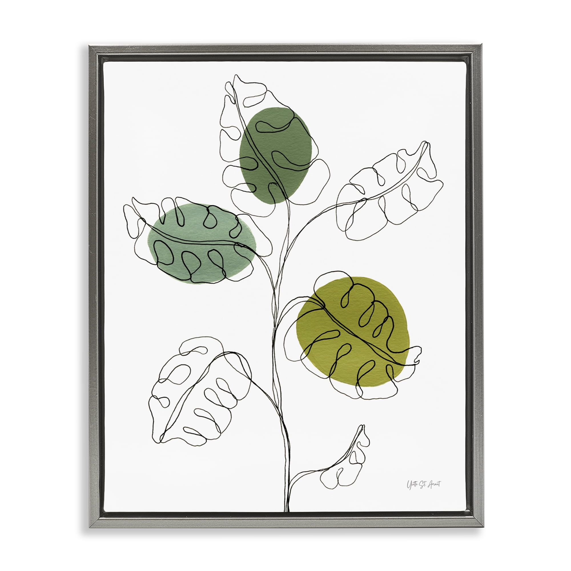 Stupell Industries Modern Garden Leaves Botanical & Floral Painting Gray Floater Framed Art Print Wall Art, 17 x 21