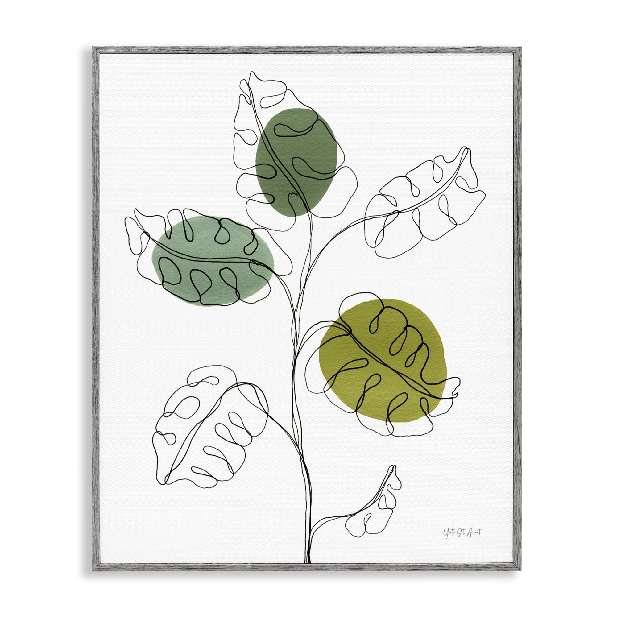 Stupell Industries Modern Garden Leaves Botanical & Floral Painting Gray Framed Art Print Wall Art, 11 x 14
