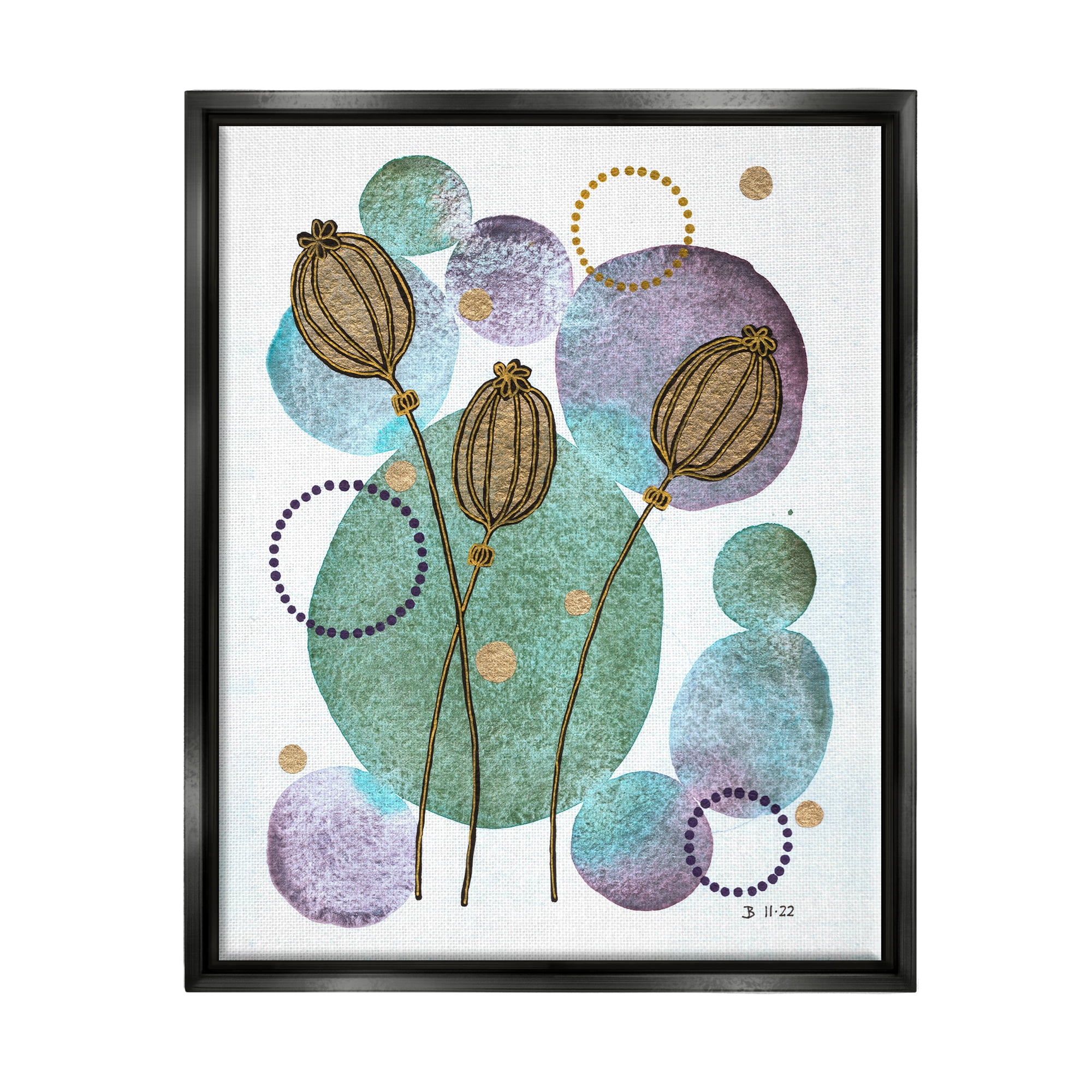 Stupell Industries Modern Geometric Botanicals Botanical & Floral Painting Black Floater Framed Art Print Wall Art, 17 x 21