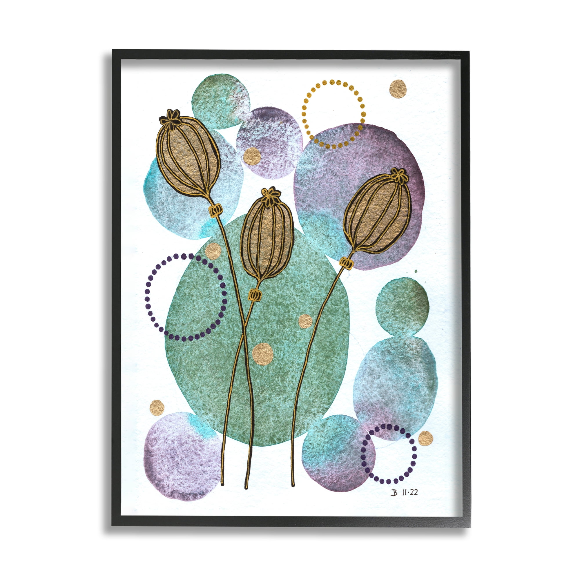 Stupell Industries Modern Geometric Botanicals Botanical & Floral Painting Black Framed Art Print Wall Art, 16 x 20