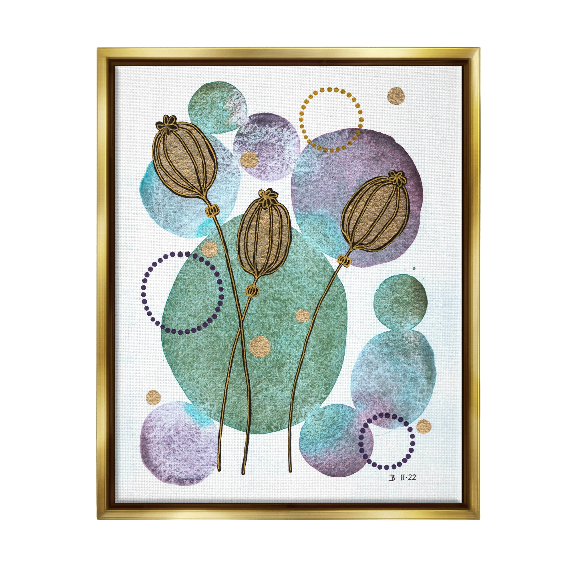 Stupell Industries Modern Geometric Botanicals Botanical & Floral Painting Gold Floater Framed Art Print Wall Art, 17 x 21
