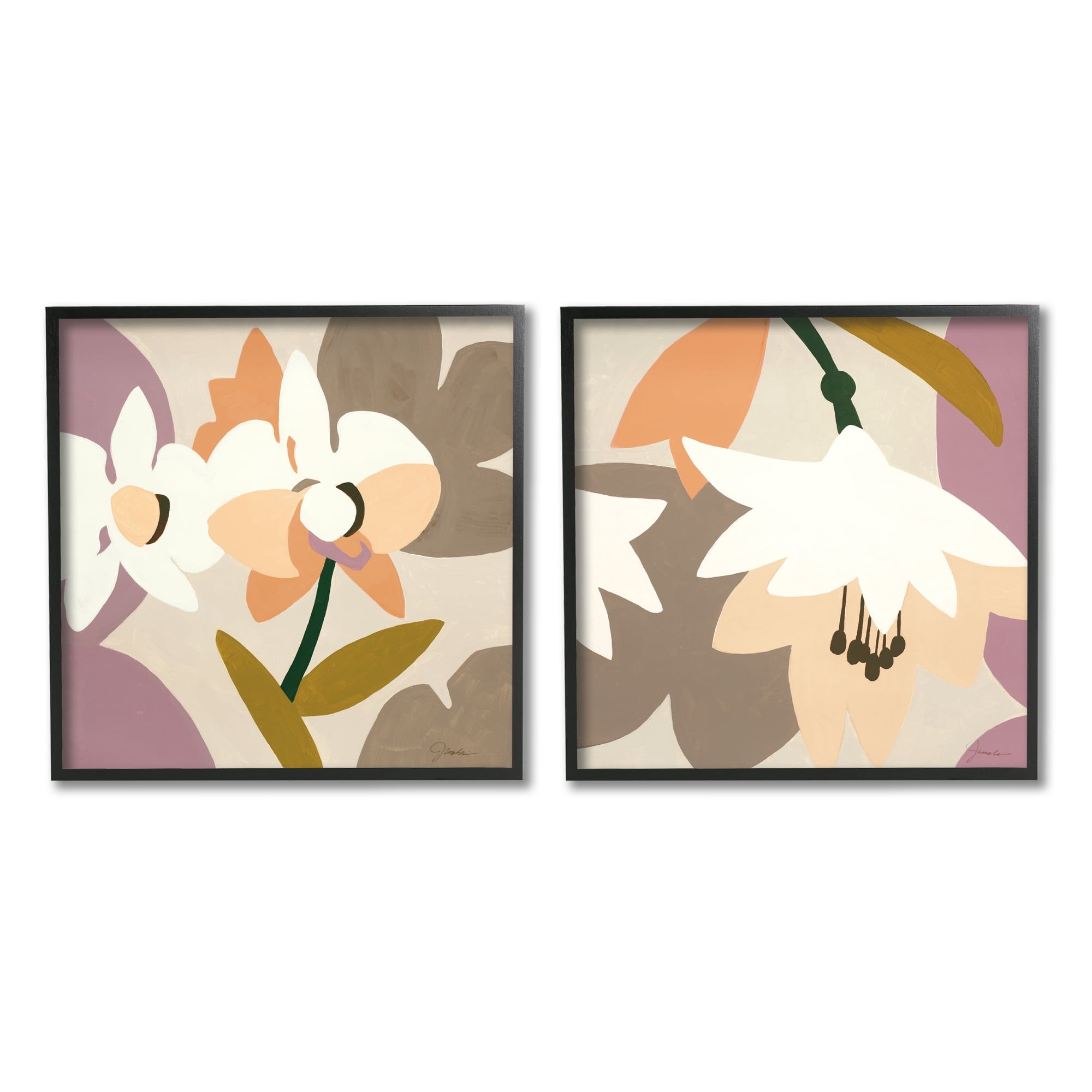 Stupell Industries Modern Geometric Orchids Botanical & Floral Painting Black Framed Art Print Wall Art, 17 x 17, Set of 2
