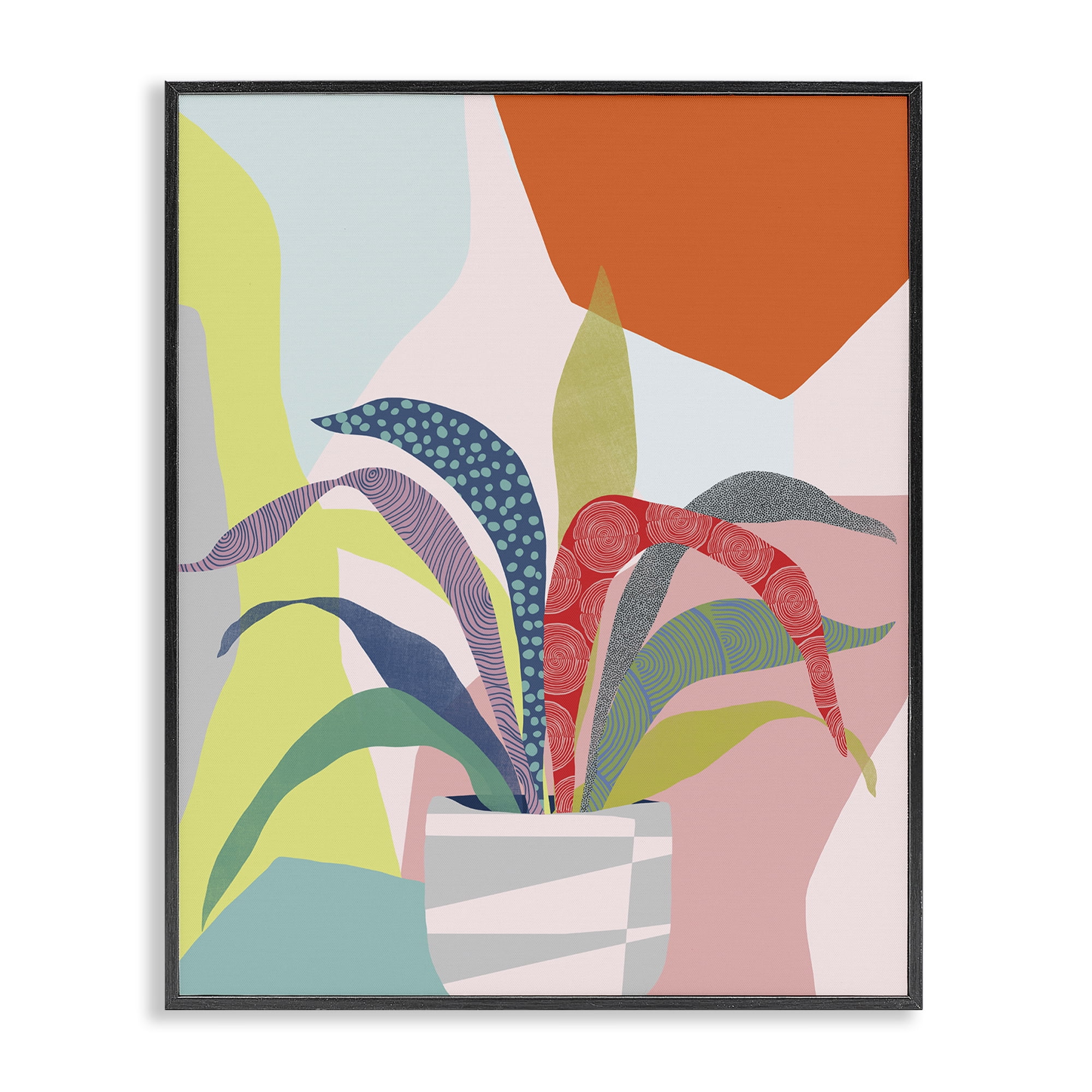 Stupell Industries Modern Geometric Plant Leaves Plants & Flowers Painting Black Framed Art Print Wall Art, 11 x 14