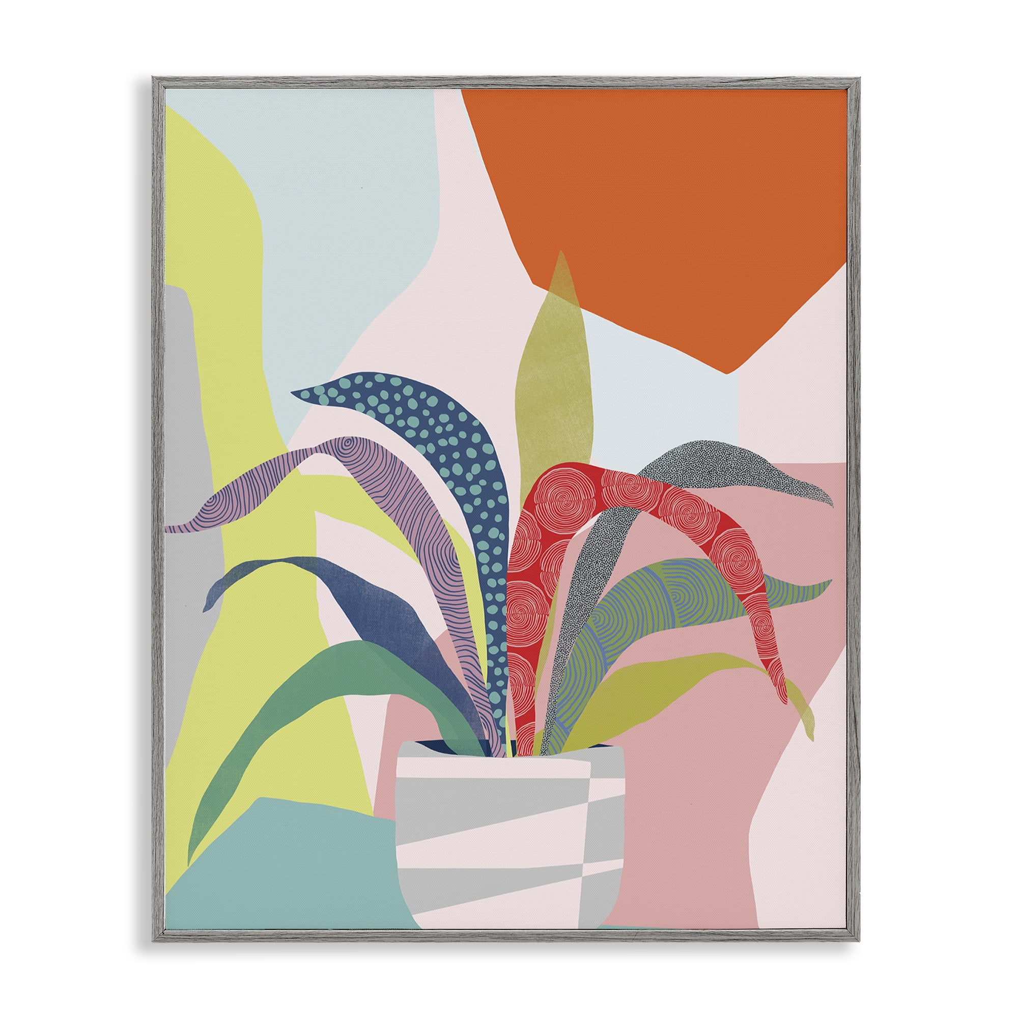 Stupell Industries Modern Geometric Plant Leaves Plants & Flowers Painting Gray Framed Art Print Wall Art, 24 x 30