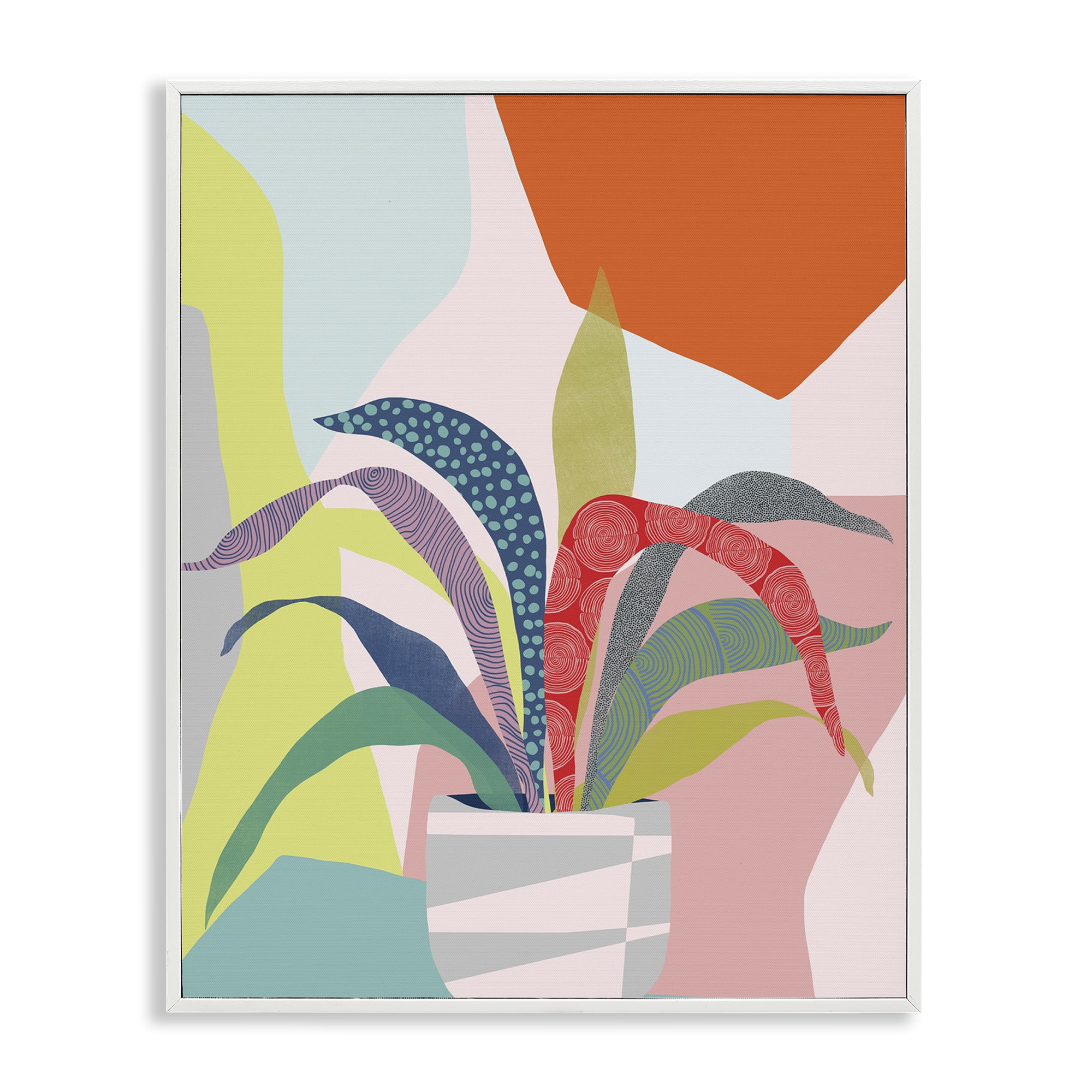Stupell Industries Modern Geometric Plant Leaves Plants & Flowers Painting White Framed Art Print Wall Art, 11 x 14