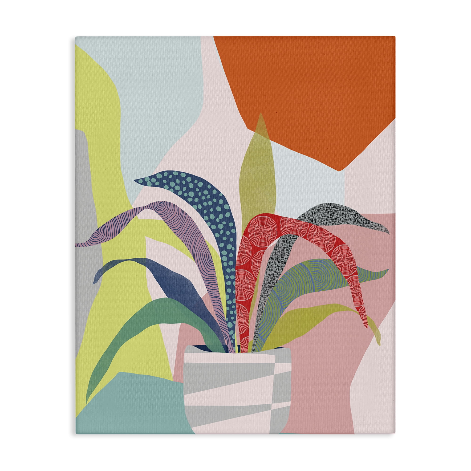 Stupell Industries Modern Geometric Plant Leaves Plants & Flowers Painting Wrapped Canvas Art Print Wall Art, 30 x 40