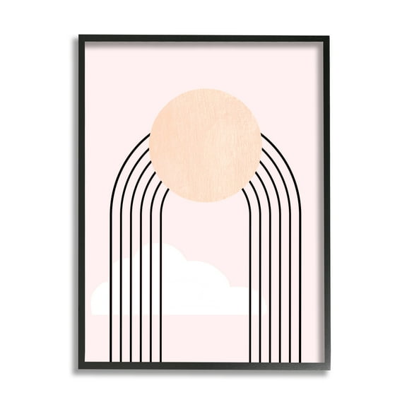 Stupell Industries Modern Geometric Rainbow Arch Lines Pink Sky Sun Abstract Painting Black Framed Art Print Wall Art, 11 x 14