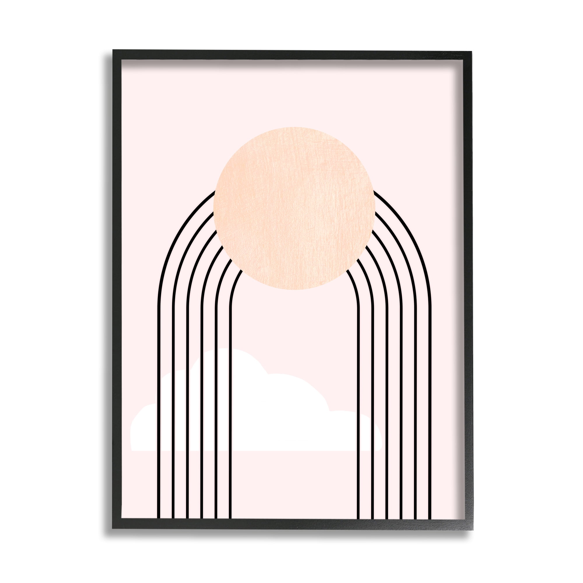 Stupell Industries Modern Geometric Rainbow Arch Lines Pink Sky Sun Abstract Painting Black Framed Art Print Wall Art, 24 x 30