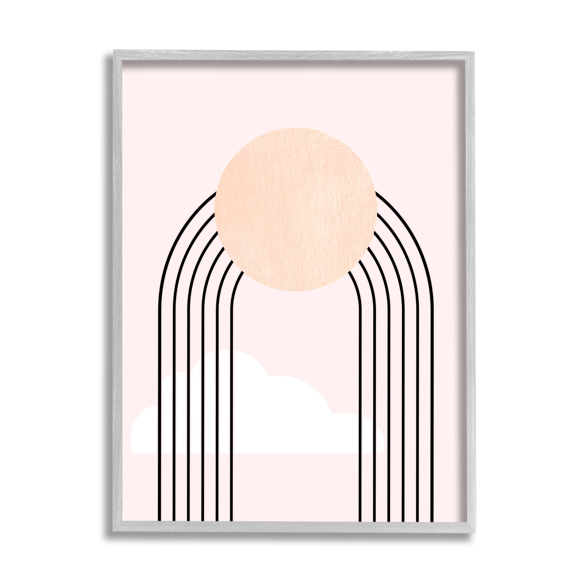 Stupell Industries Modern Geometric Rainbow Arch Lines Pink Sky Sun Abstract Painting Gray Framed Art Print Wall Art, 16 x 20