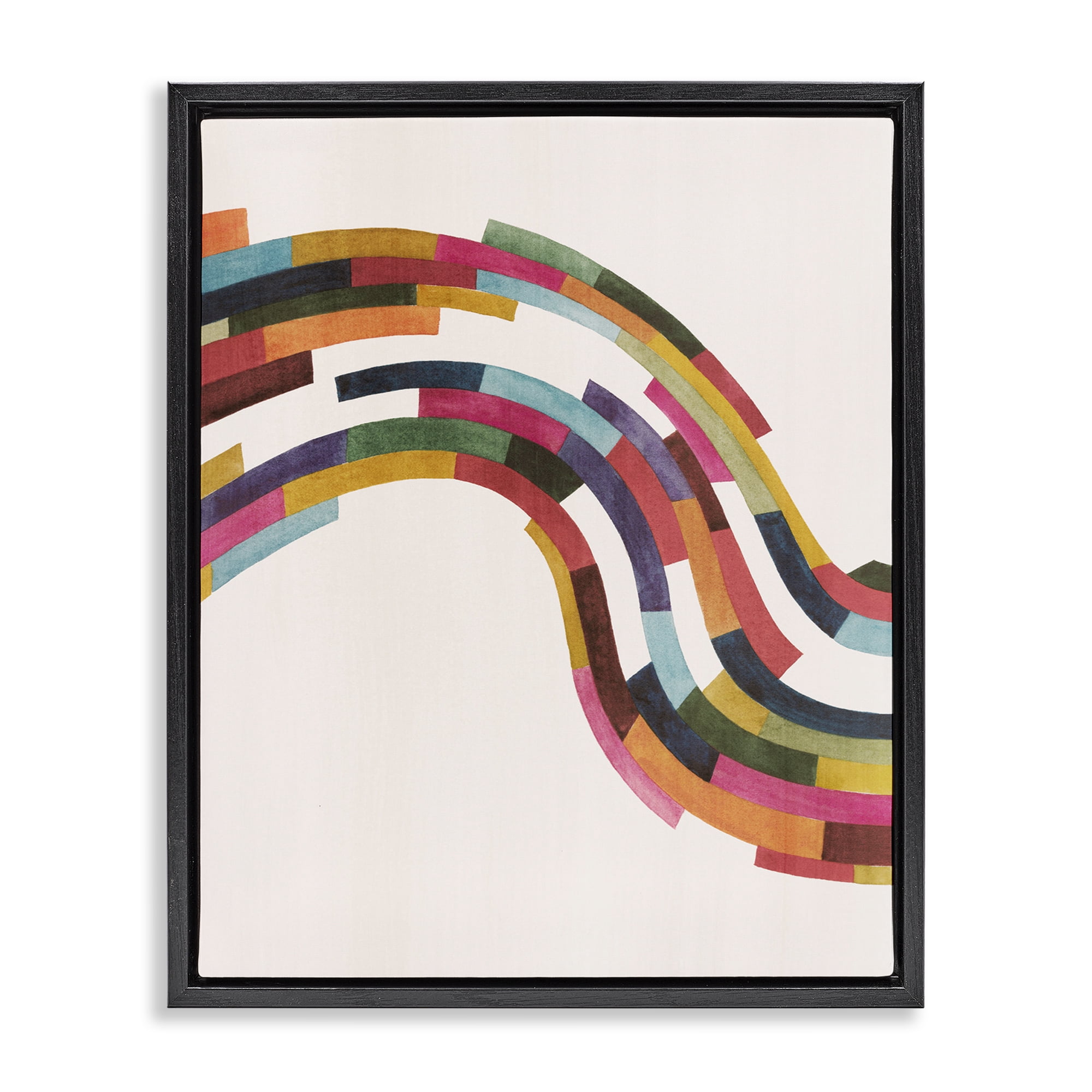 Stupell Industries Modern Geometric Wave Design Abstract Painting Black Floater Framed Canvas Art Print Wall Art, 25 x 31