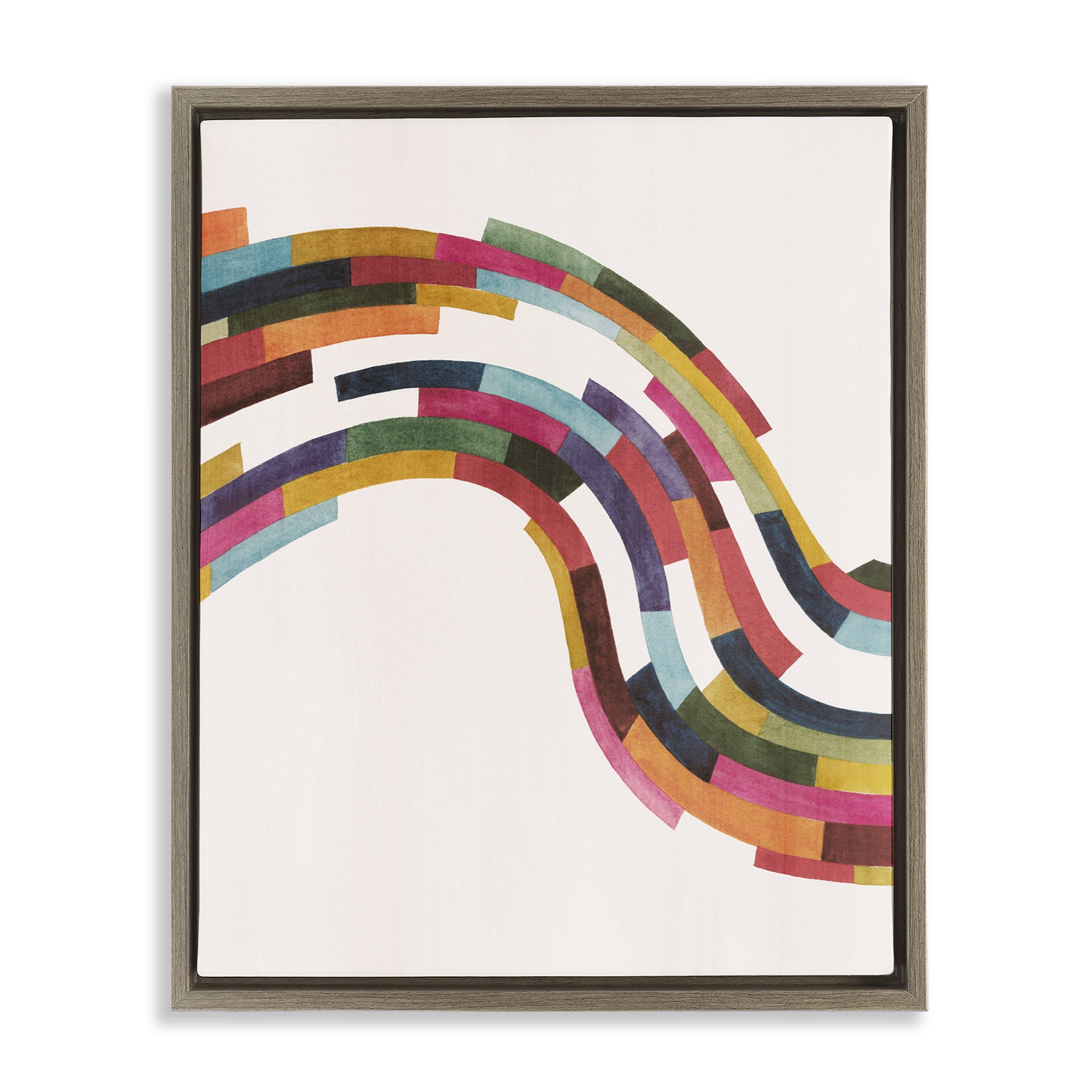 Stupell Industries Modern Geometric Wave Design Abstract Painting Brown Floater Framed Canvas Art Print Wall Art, 17 x 21