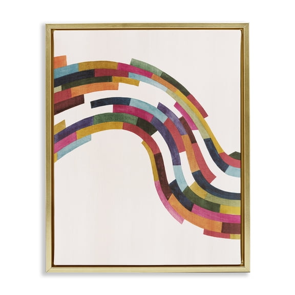 Stupell Industries Modern Geometric Wave Design Abstract Painting Gold Floater Framed Canvas Art Print Wall Art, 25 x 31