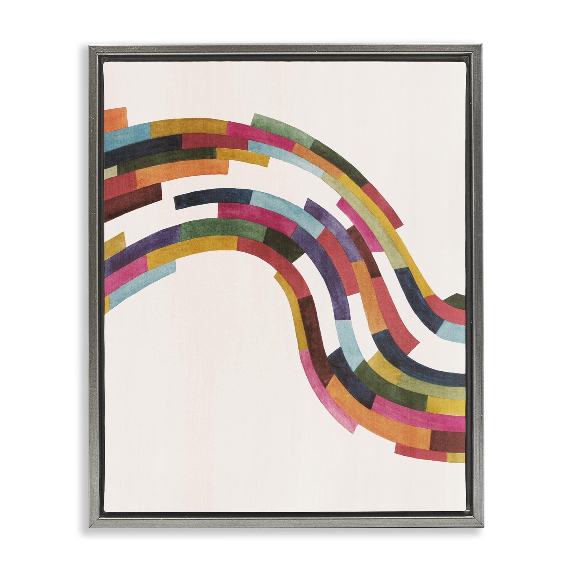 Stupell Industries Modern Geometric Wave Design Abstract Painting Gray Floater Framed Canvas Art Print Wall Art, 17 x 21