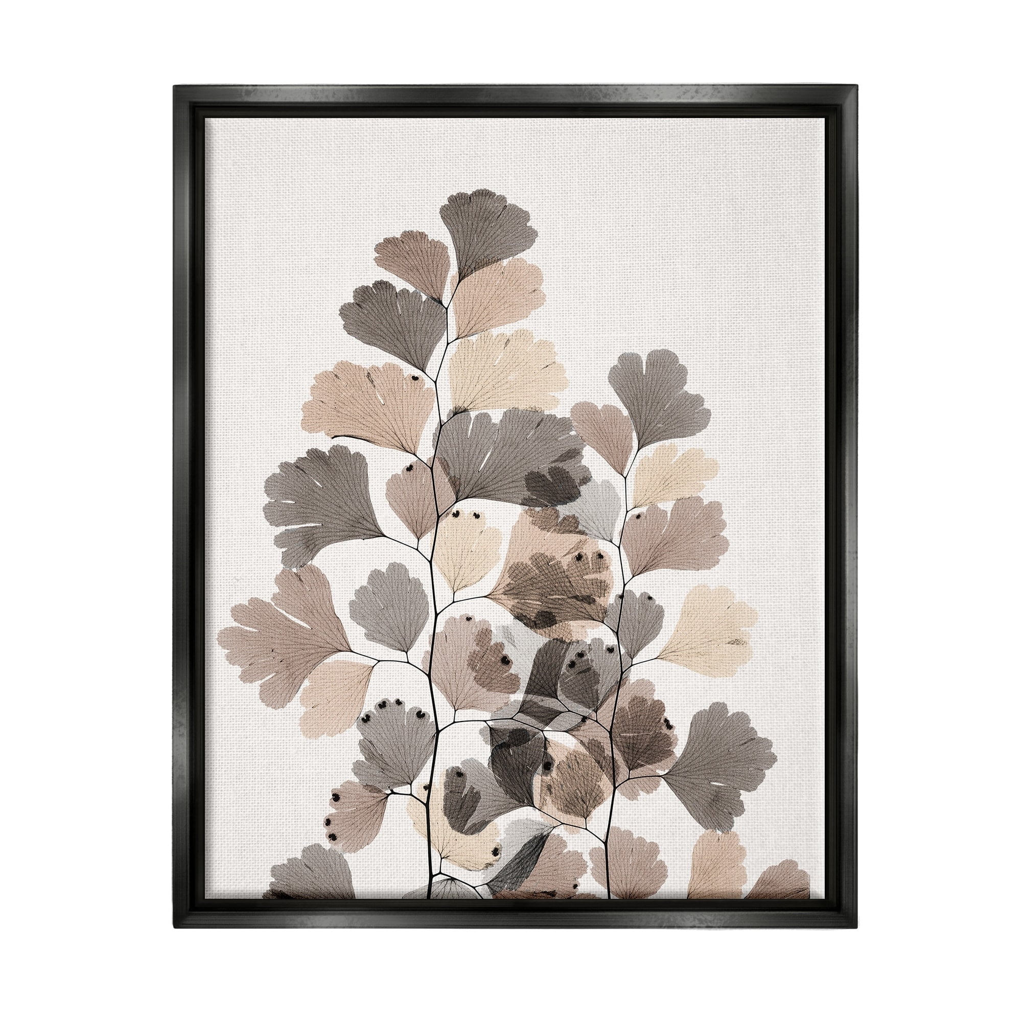 Stupell Industries Modern Ginkgo Leaf Arrangement Translucent Brown Grey Leaves Jet Black Framed Floating Canvas Wall Art, 24x30, by Albert Koetsier