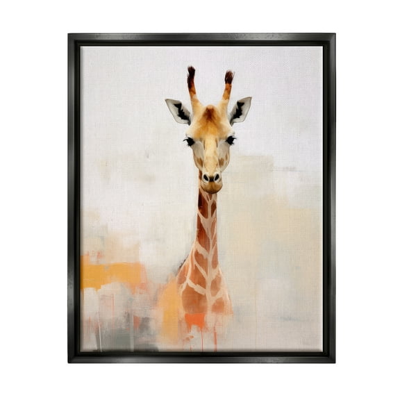 Stupell Industries Modern Giraffe Portrait Animals & Insects Painting Black Floater Framed Canvas Art Print Wall Art, 17 x 21