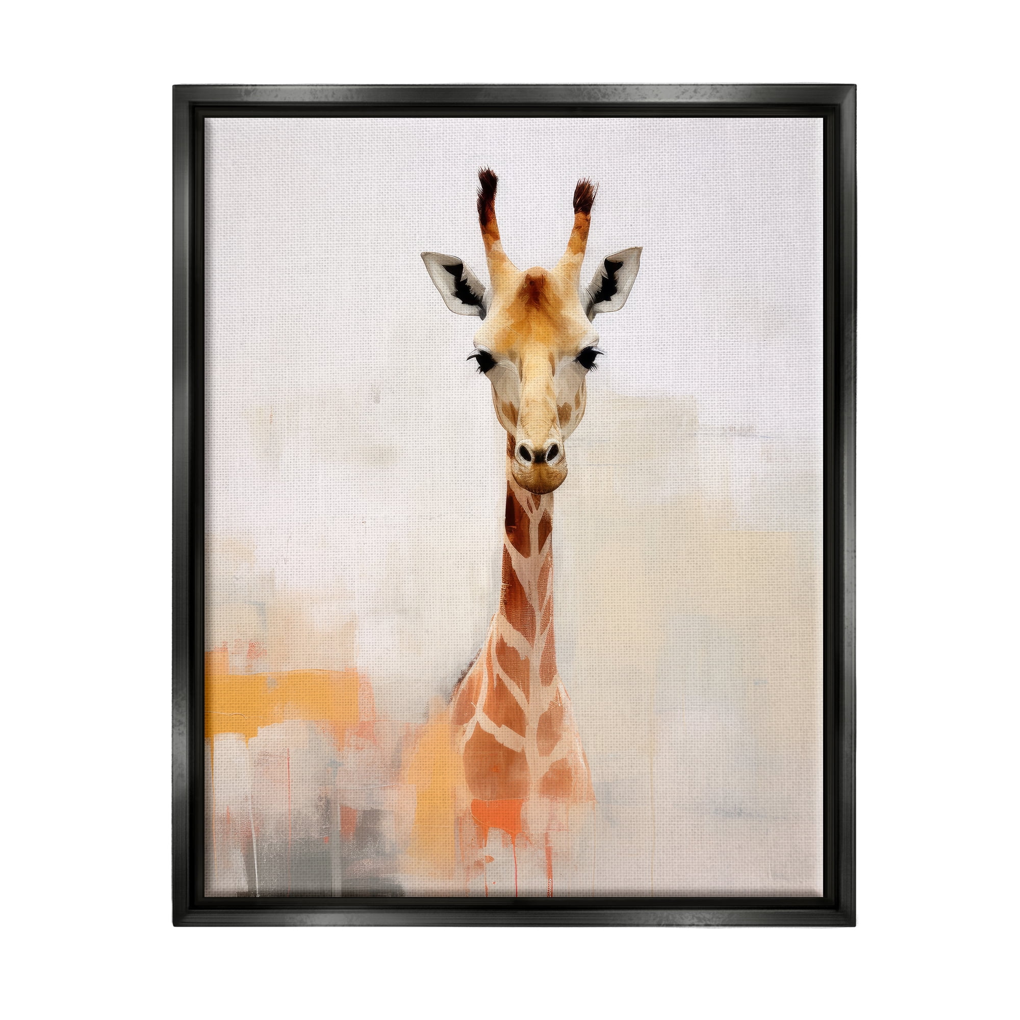 Stupell Industries Modern Giraffe Portrait Animals & Insects Painting Black Floater Framed Canvas Art Print Wall Art, 25 x 31