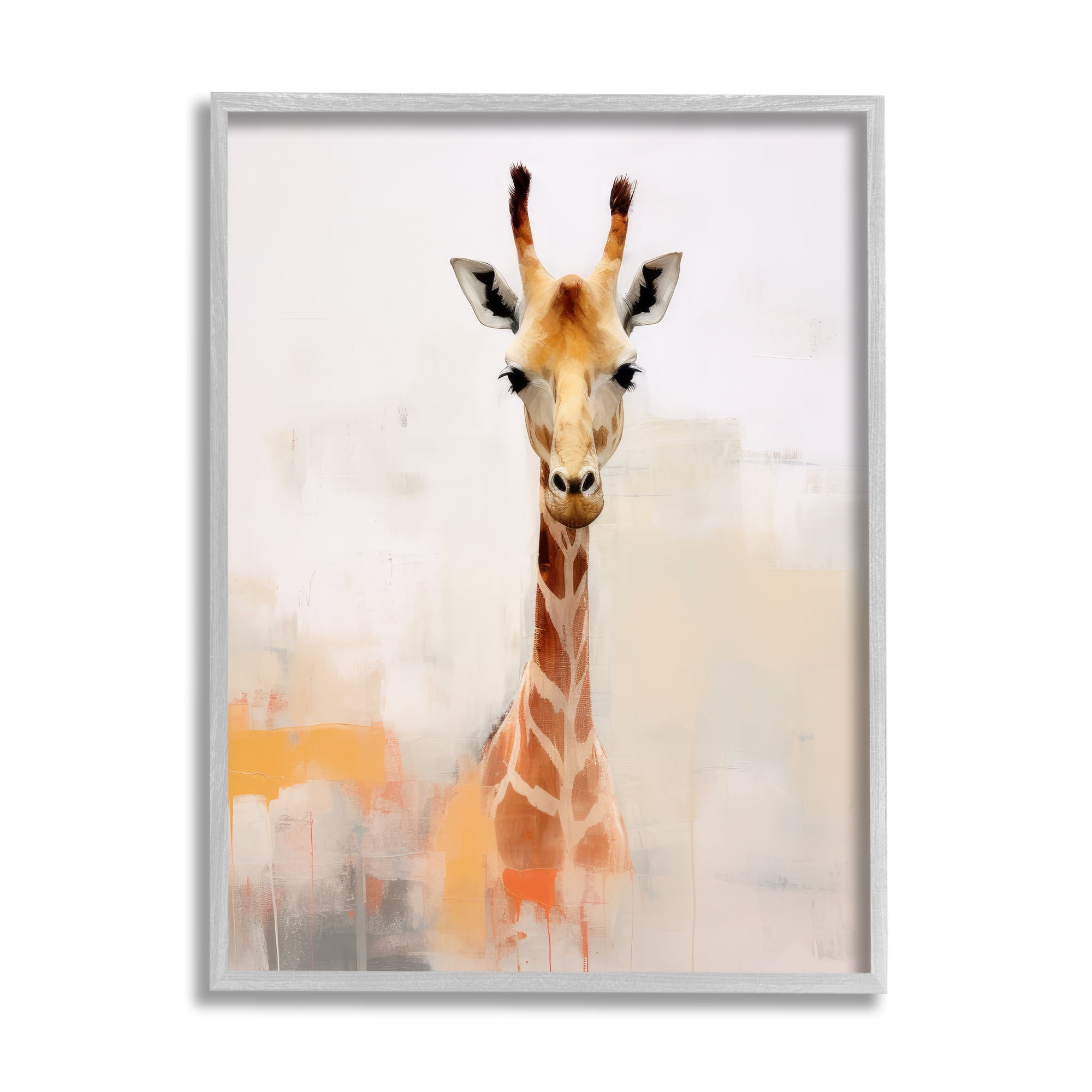 Stupell Industries Modern Giraffe Portrait Animals & Insects Painting Gray Framed Art Print Wall Art, 16 x 20