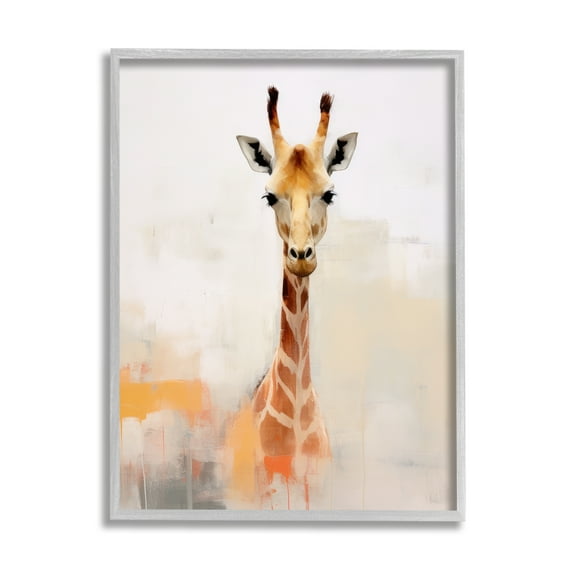 Stupell Industries Modern Giraffe Portrait Animals & Insects Painting Gray Framed Art Print Wall Art, 24 x 30