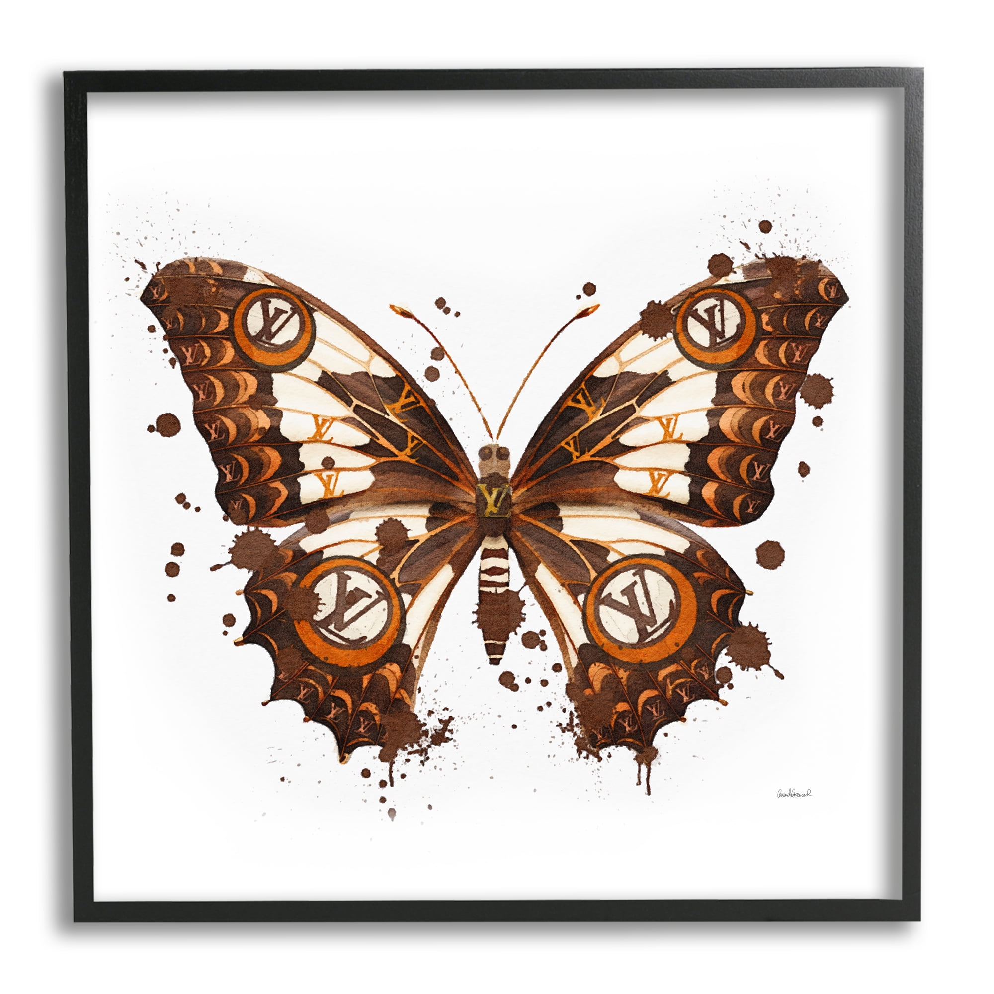 Stupell Industries Modern Glam Butterfly Animals & Insects Painting Black Framed Art Print Wall Art, 12 x 12
