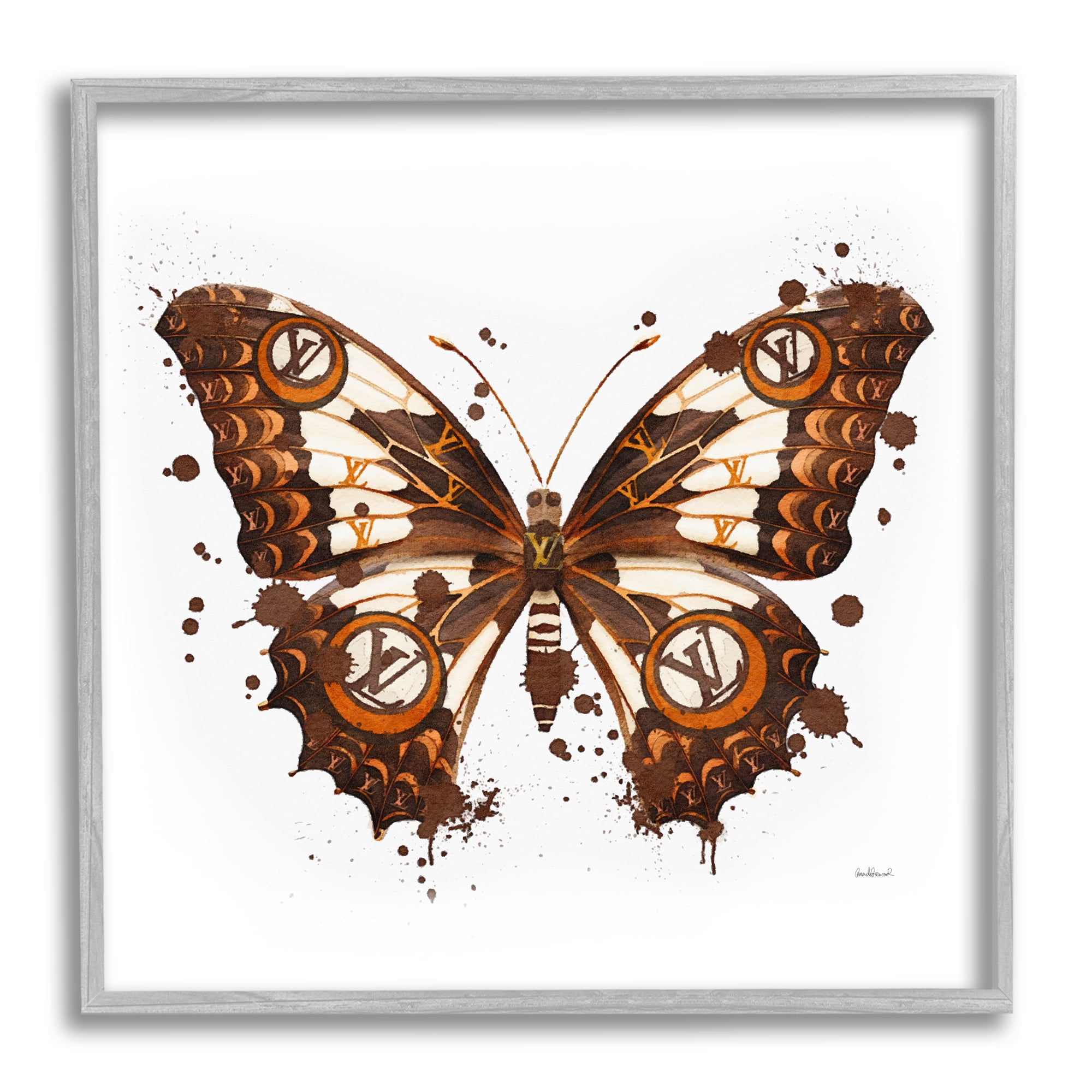 Stupell Industries Modern Glam Butterfly Animals & Insects Painting Gray Framed Art Print Wall Art, 17 x 17