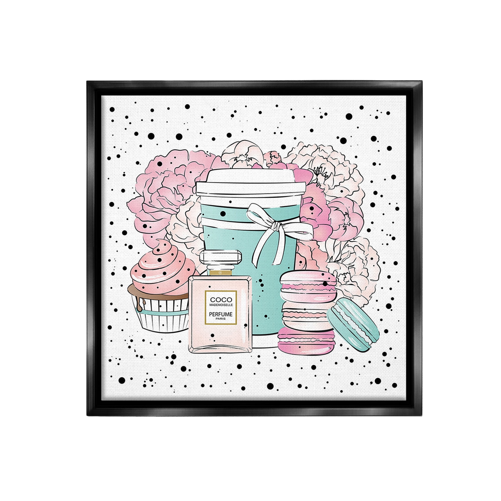 Stupell Industries Modern Glam Desserts Food & Beverage Painting Black Floater Framed Canvas Art Print Wall Art, 18 x 18