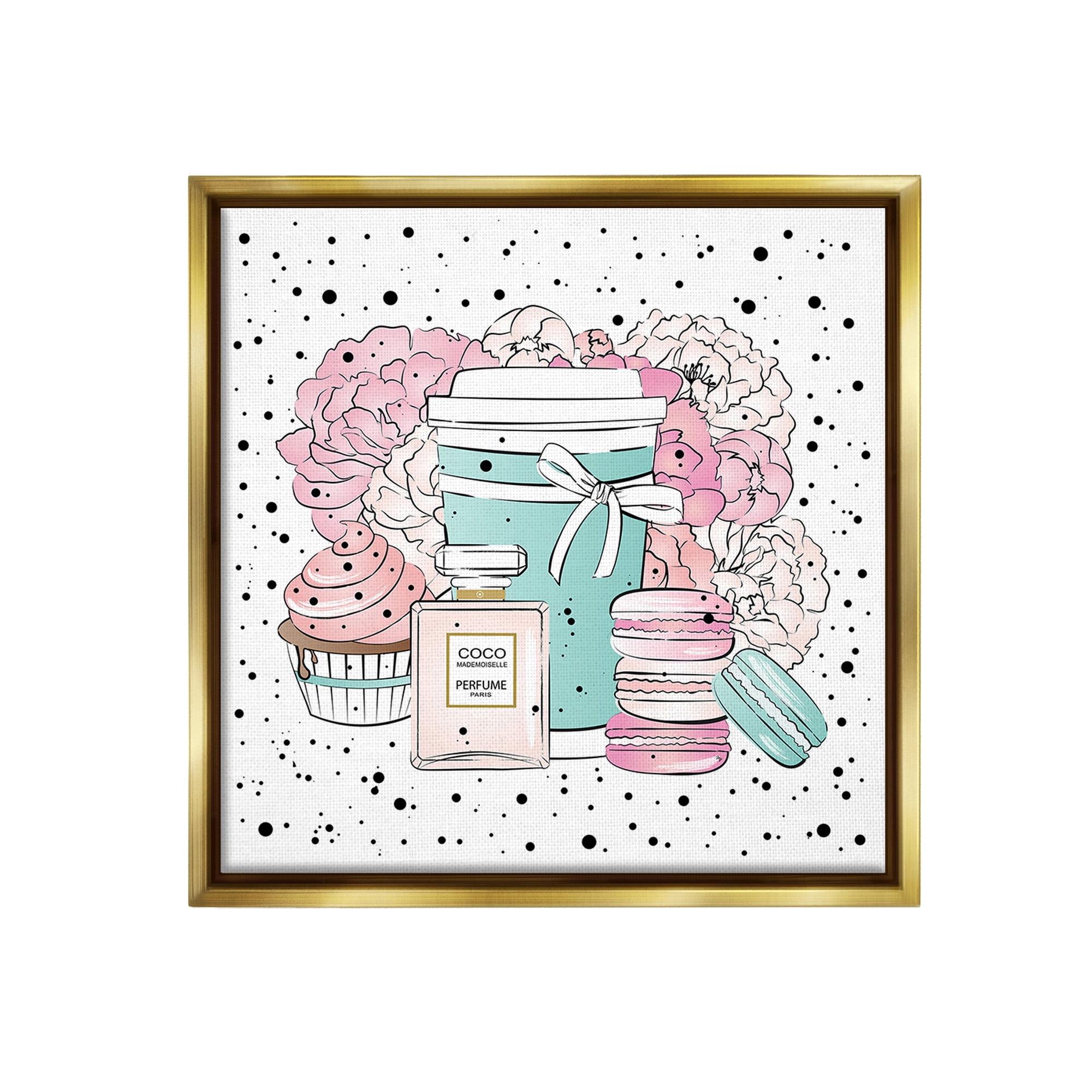Stupell Industries Modern Glam Desserts Food & Beverage Painting Gold Floater Framed Canvas Art Print Wall Art, 18 x 18