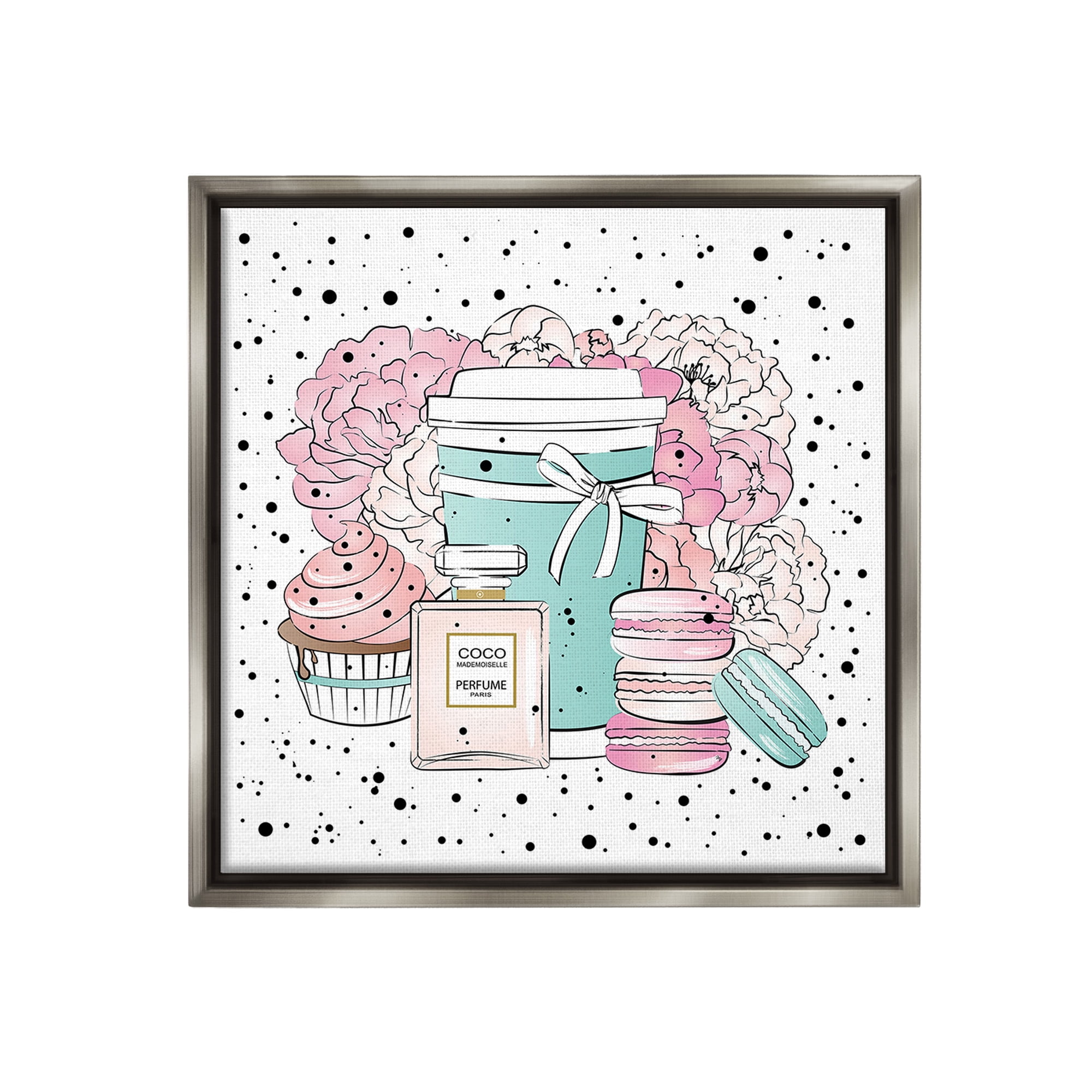 Stupell Industries Modern Glam Desserts Food & Beverage Painting Gray Floater Framed Canvas Art Print Wall Art, 18 x 18