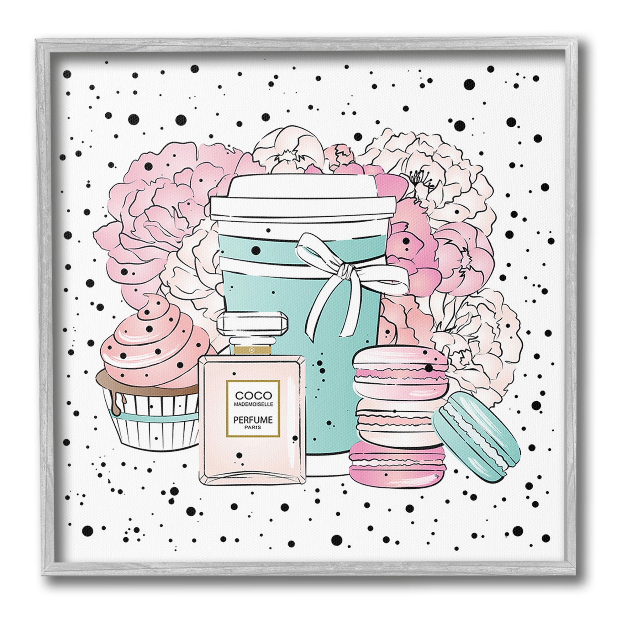 Stupell Industries Modern Glam Desserts Food & Beverage Painting Gray Framed Art Print Wall Art, 17 x 17