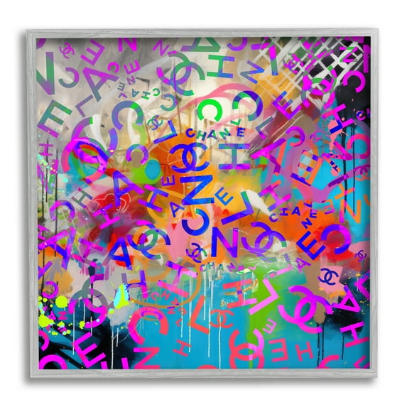 Stupell Industries Modern Glam Logos Abstract Painting Gray Framed Art Print Wall Art, 12 x 12