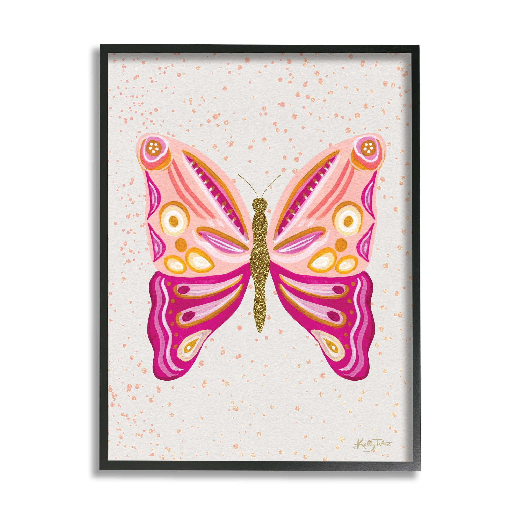 Stupell Industries Modern Glam Pink Butterfly Animals & Insects Painting Black Framed Art Print Wall Art, 24 x 30
