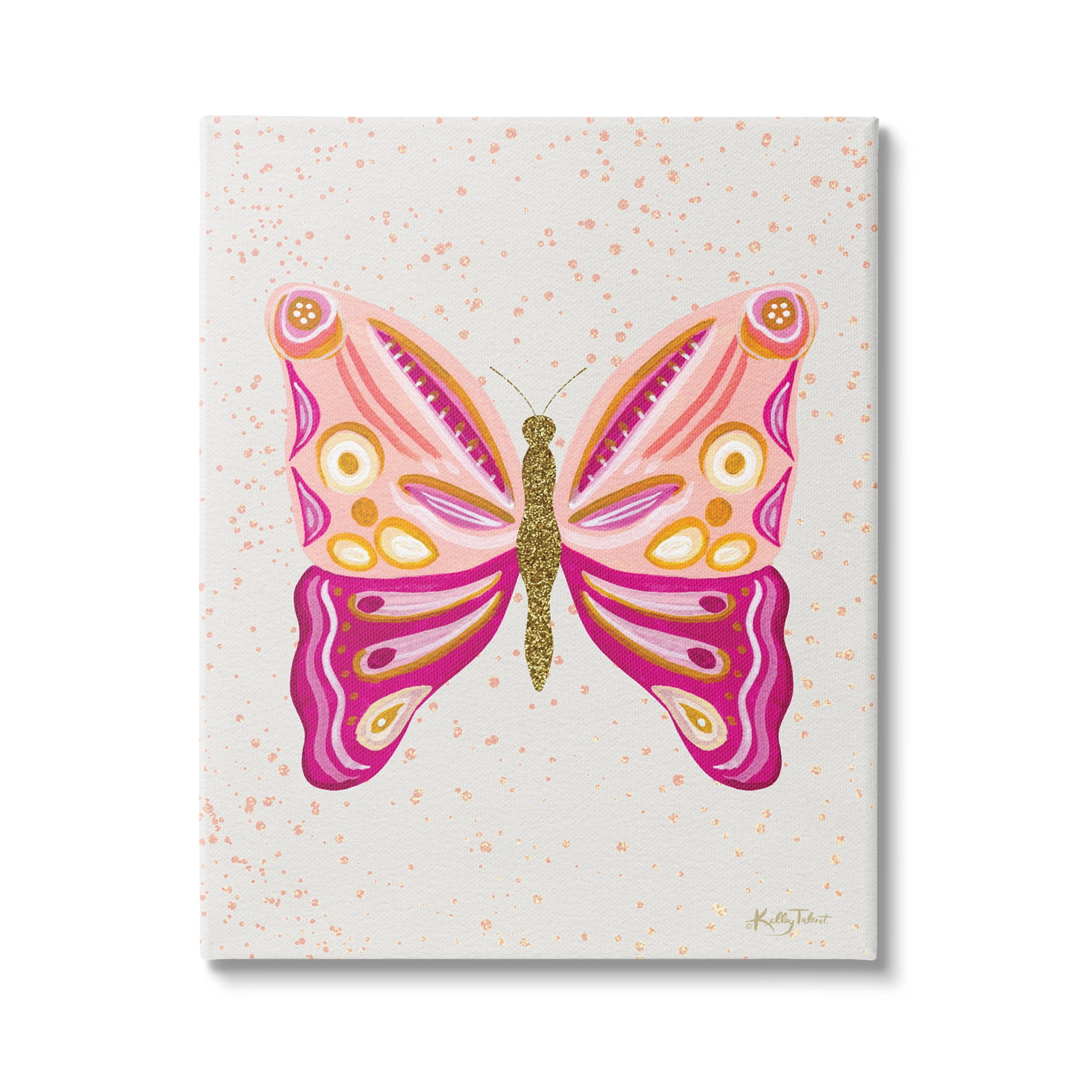 Stupell Industries Modern Glam Pink Butterfly Animals & Insects Painting Gallery Wrapped Canvas Art Print Wall Art, 24 x 30