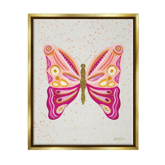 Stupell Industries Modern Glam Pink Butterfly Animals & Insects Painting Gold Floater Framed Canvas Art Print Wall Art, 17 x 21