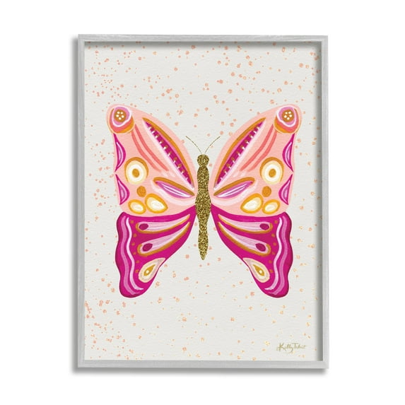 Stupell Industries Modern Glam Pink Butterfly Animals & Insects Painting Gray Framed Art Print Wall Art, 24 x 30