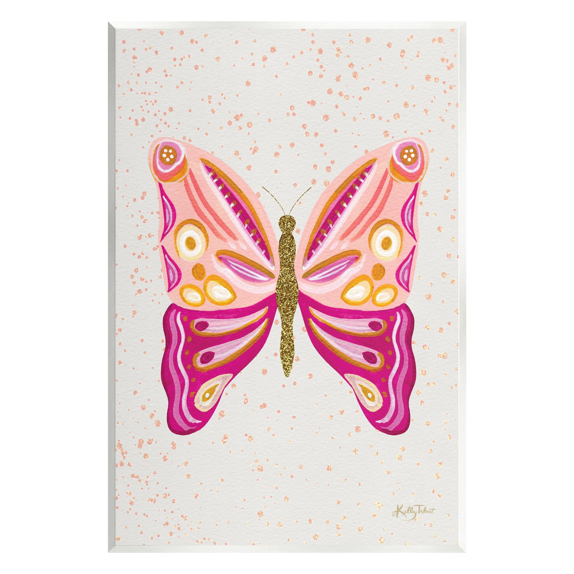 Stupell Industries Modern Glam Pink Butterfly Animals & Insects Painting Unframed Art Print Wall Art, 13 x 19