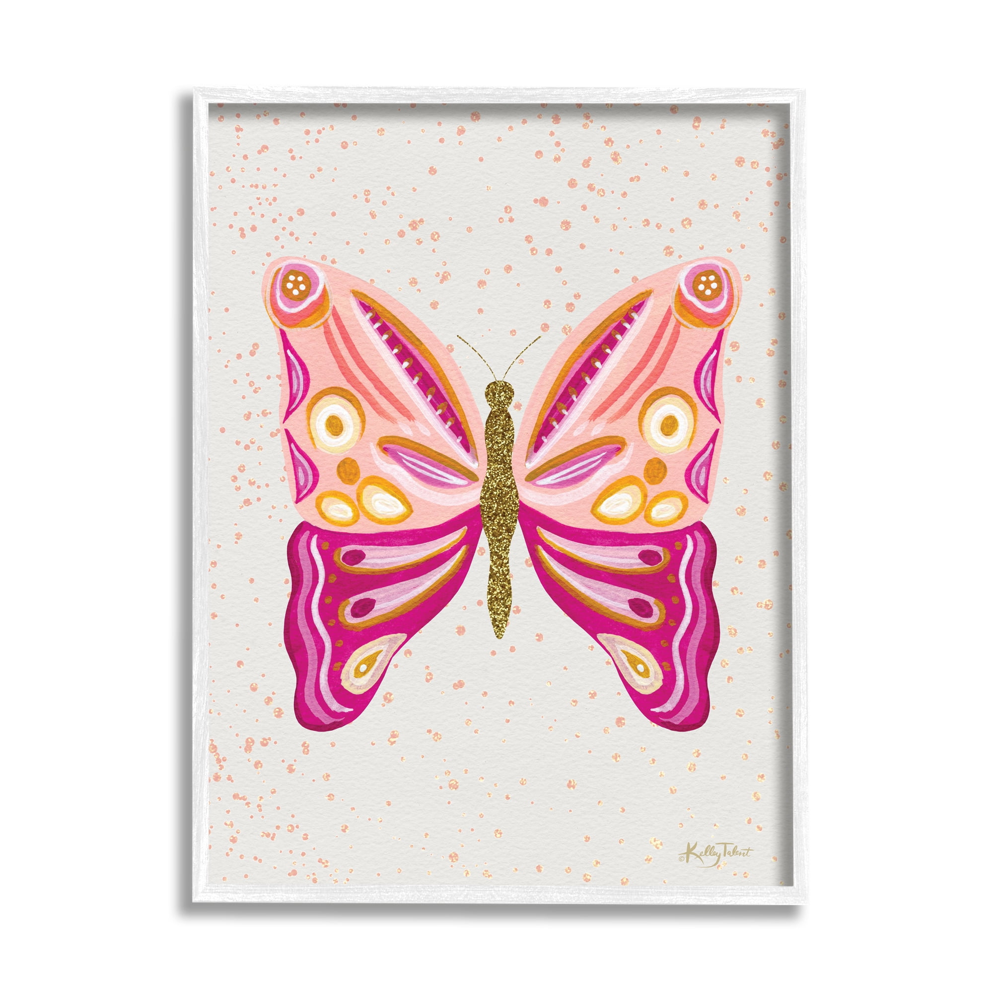 Stupell Industries Modern Glam Pink Butterfly Animals & Insects Painting White Framed Art Print Wall Art, 11 x 14