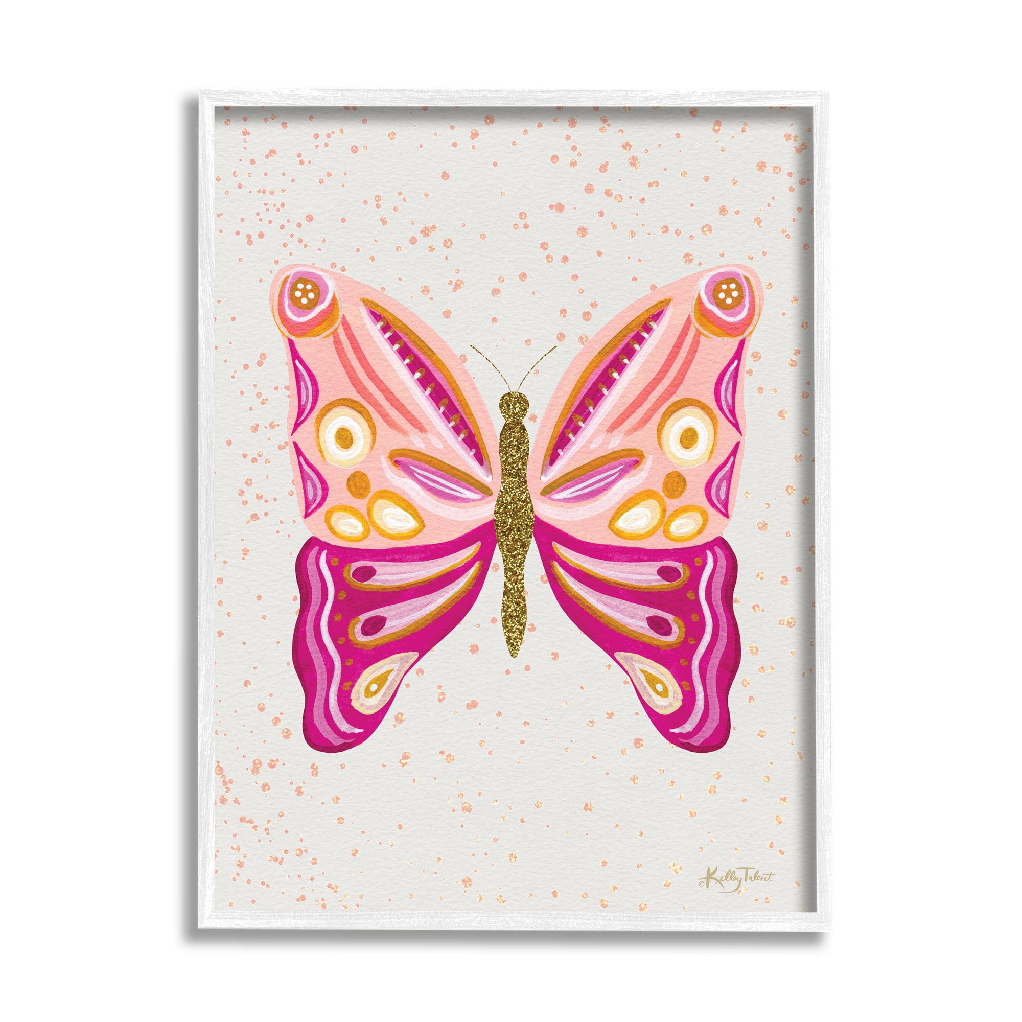 Stupell Industries Modern Glam Pink Butterfly Animals & Insects Painting White Framed Art Print Wall Art, 24 x 30