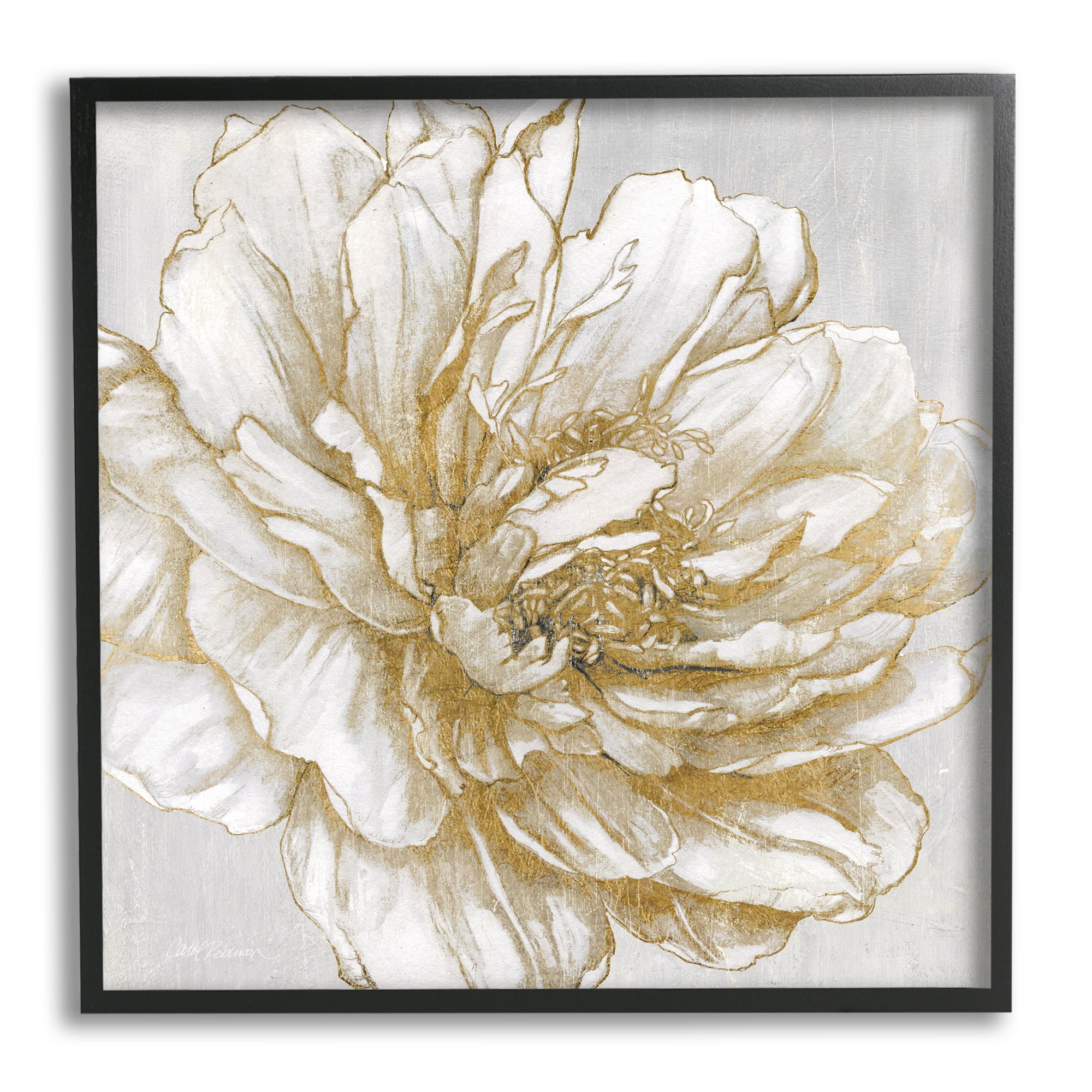 Stupell Industries Modern Glam White Flower Petals Botanical & Floral Painting Black Framed Art Print Wall Art