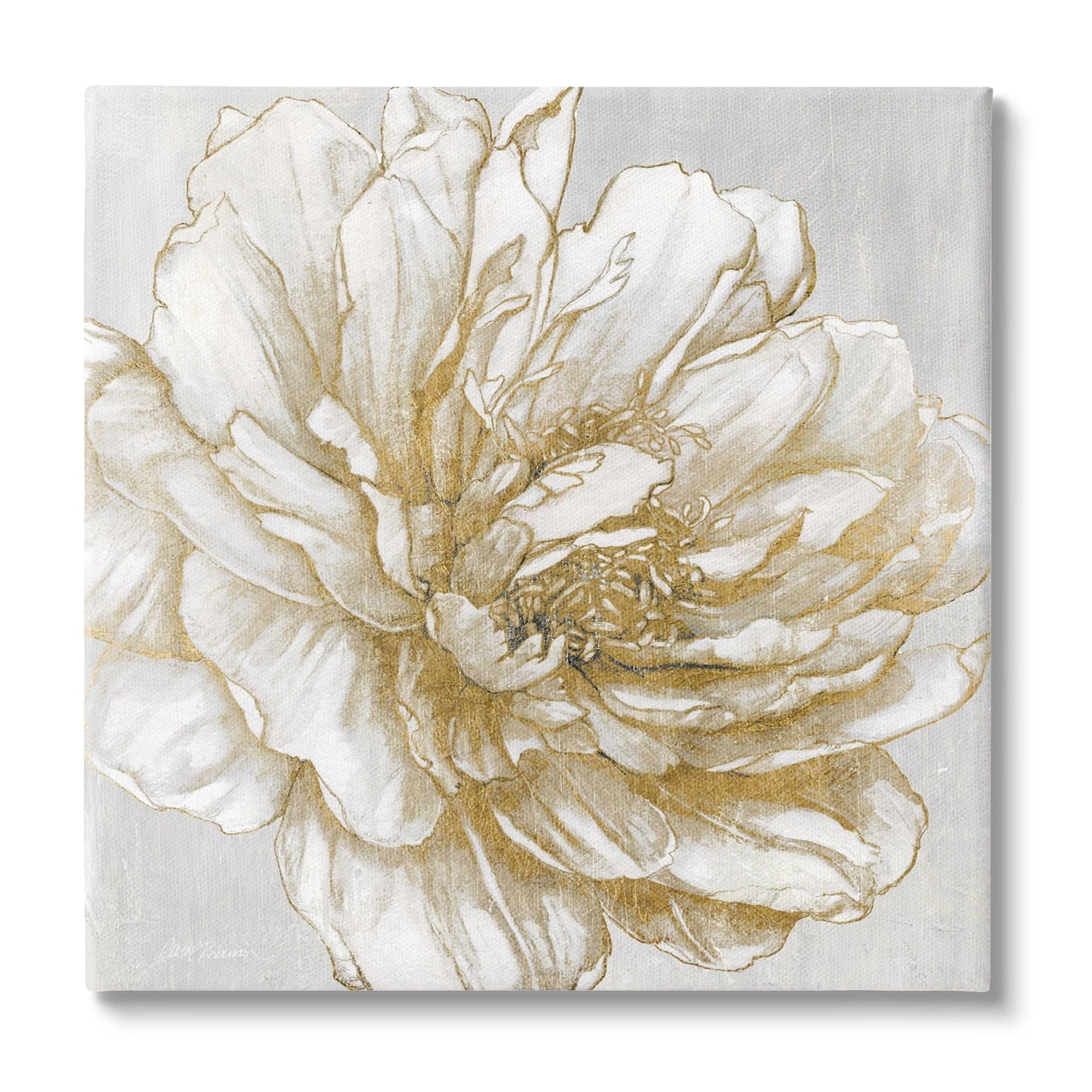 Stupell Industries Modern Glam White Flower Petals Botanical & Floral Painting Gallery Wrapped Canvas Print Wall Art